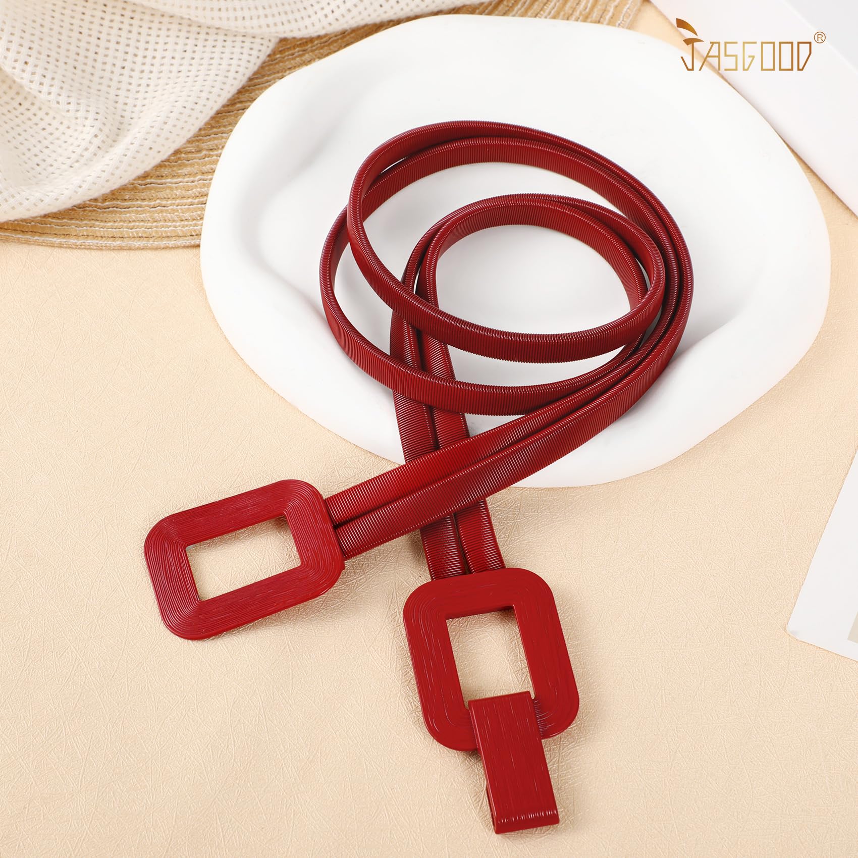 JASGOOD Skinny Metal Elastic Waist Belt for Women Stretch Thin Belt for Dresses