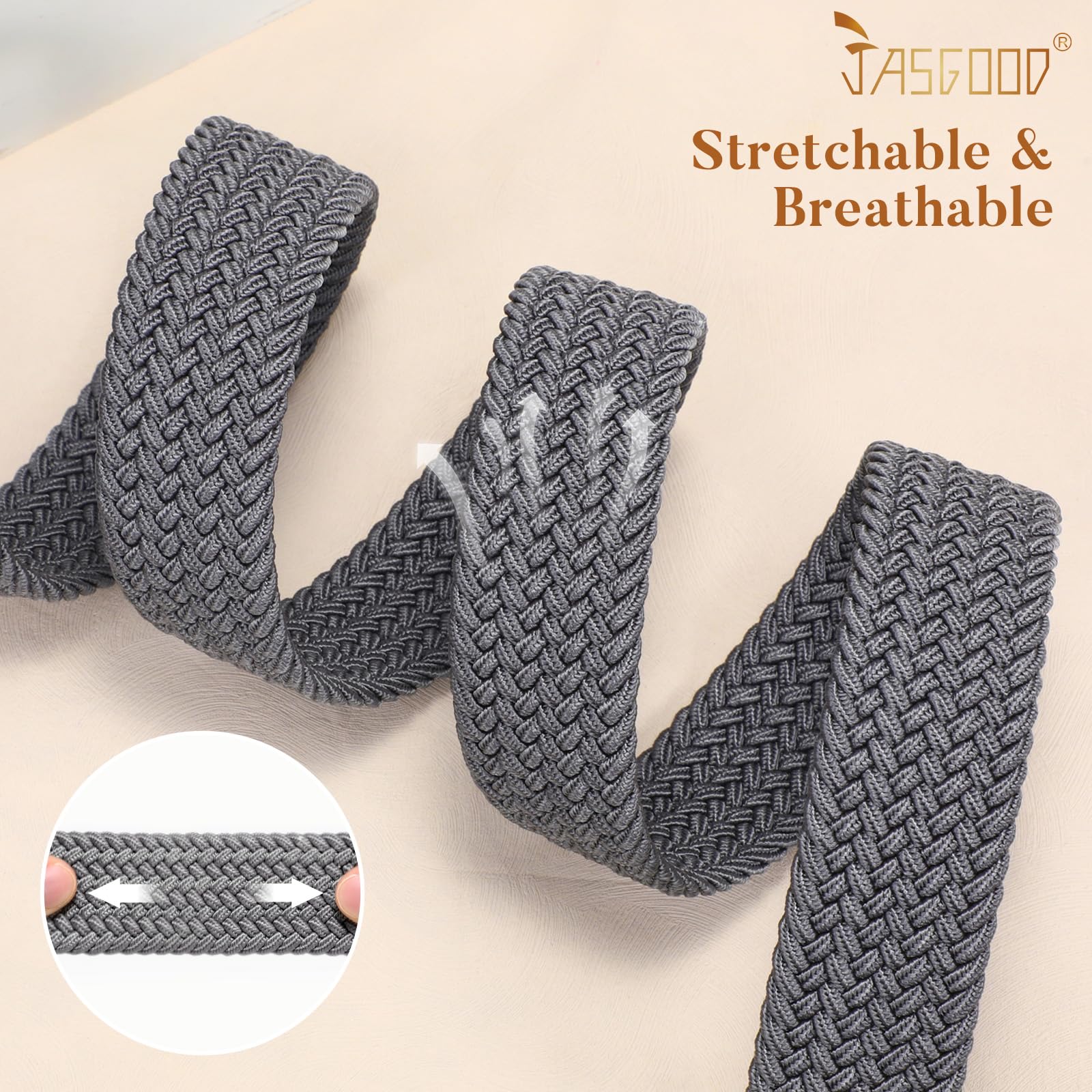 JASGOOD Women Elastic Braided Woven Belt Stretch Canvas Casual Belt 1.4'' for Golf Jeans Pants