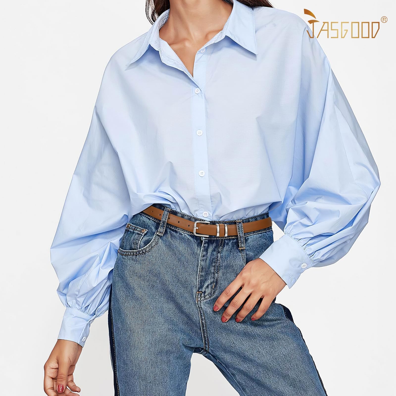JASGOOD 3 Pack Belts for Women Belt for Jeans Pants Dress Ladies Leather Fashion Waist Thin Belts with Gold Buckle