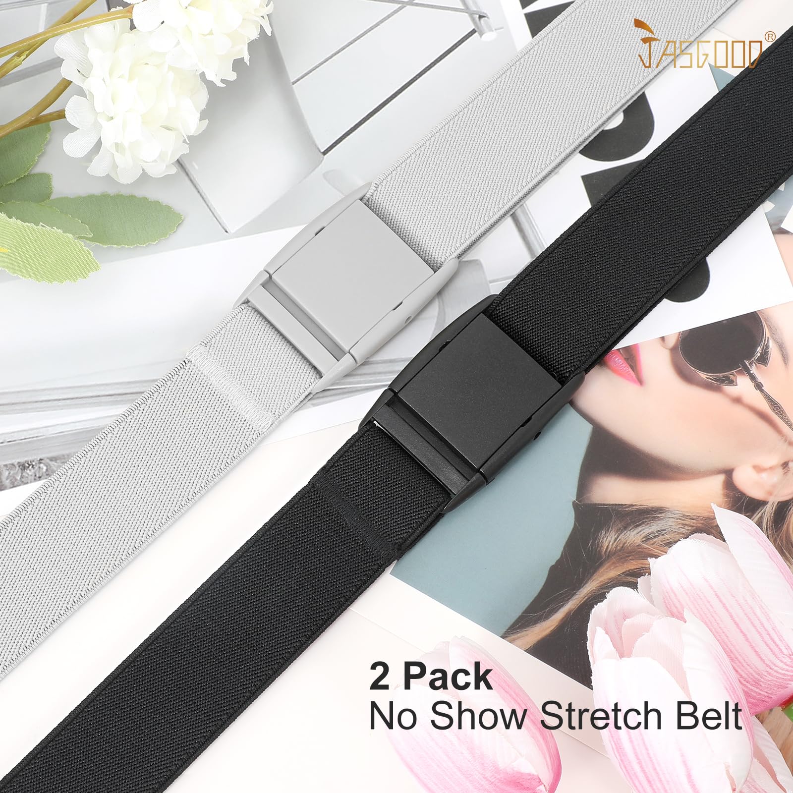 JASGOOD No Show Women Stretch Belt Invisible Elastic Web Strap Belt with Flat Buckle for Jeans Pants Dresses - JASGOOD OFFICIAL