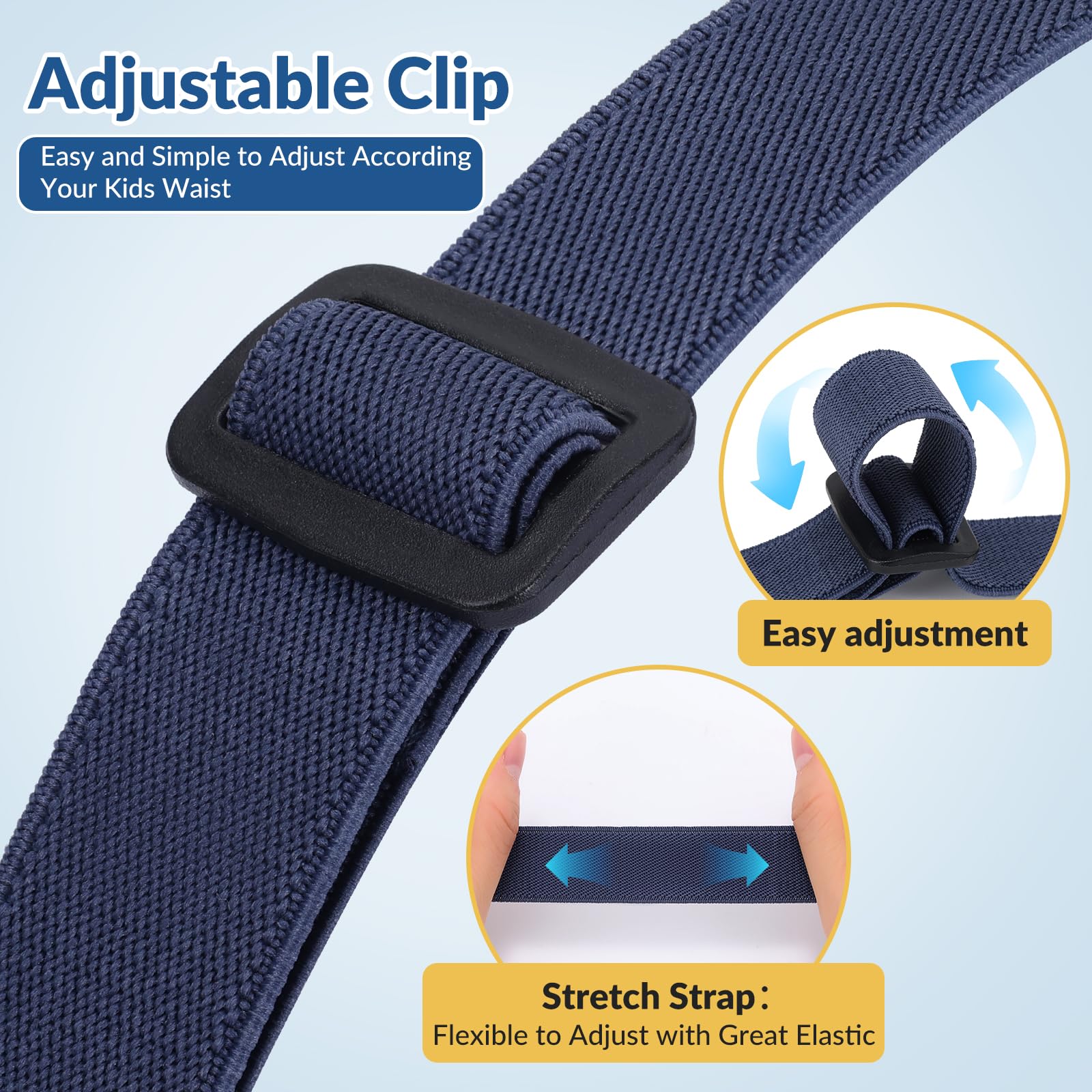 JASGOOD 3 Pack Kids No Show Stretch Belt for Boys Girls Jeans invisible Nickel Free Elastic Belt with Flat Buckle