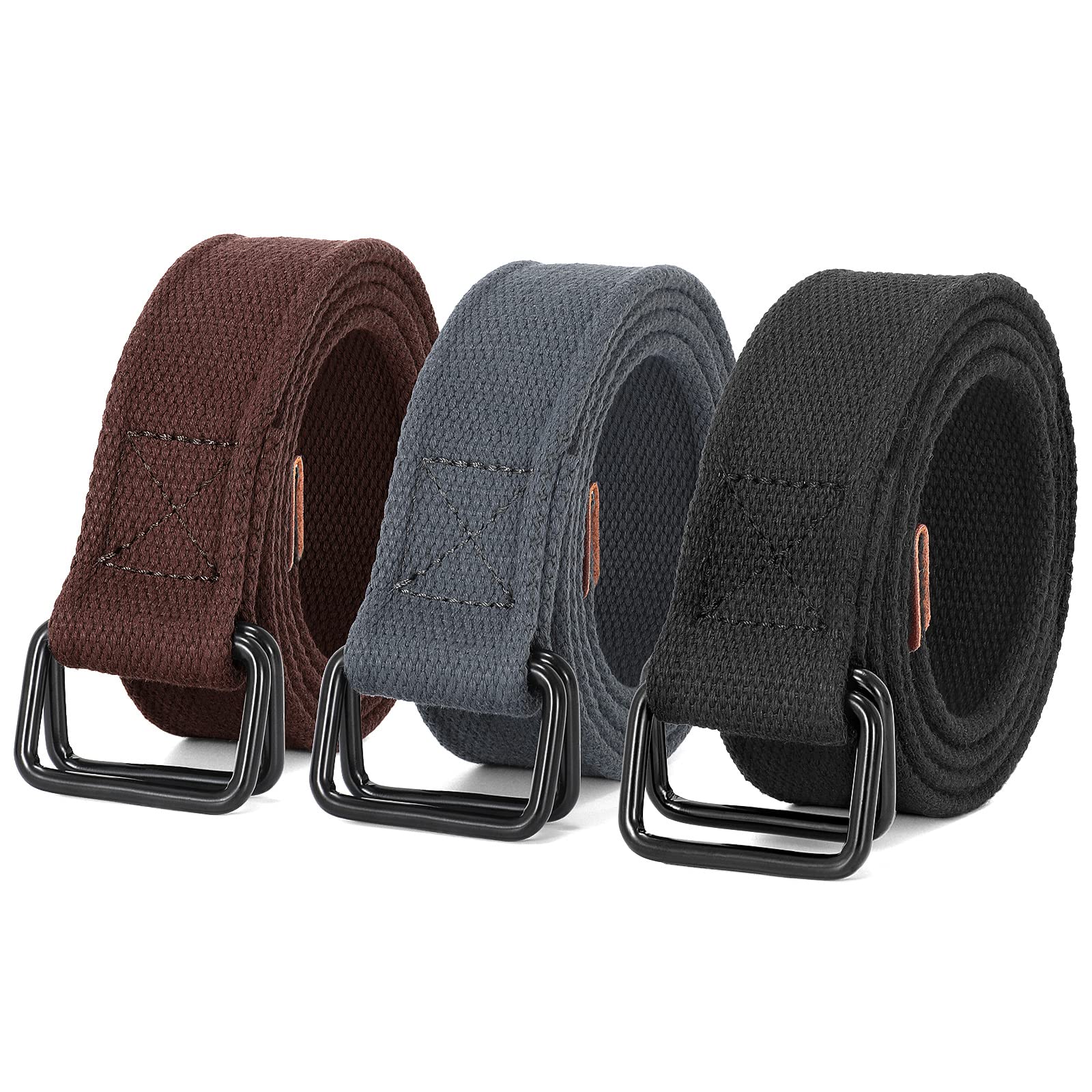 JASGOOD Men Canvas Fabric Belts Casual Web Cloth Belts with Black Double Ring Buckle 2 Pack - JASGOOD OFFICIAL