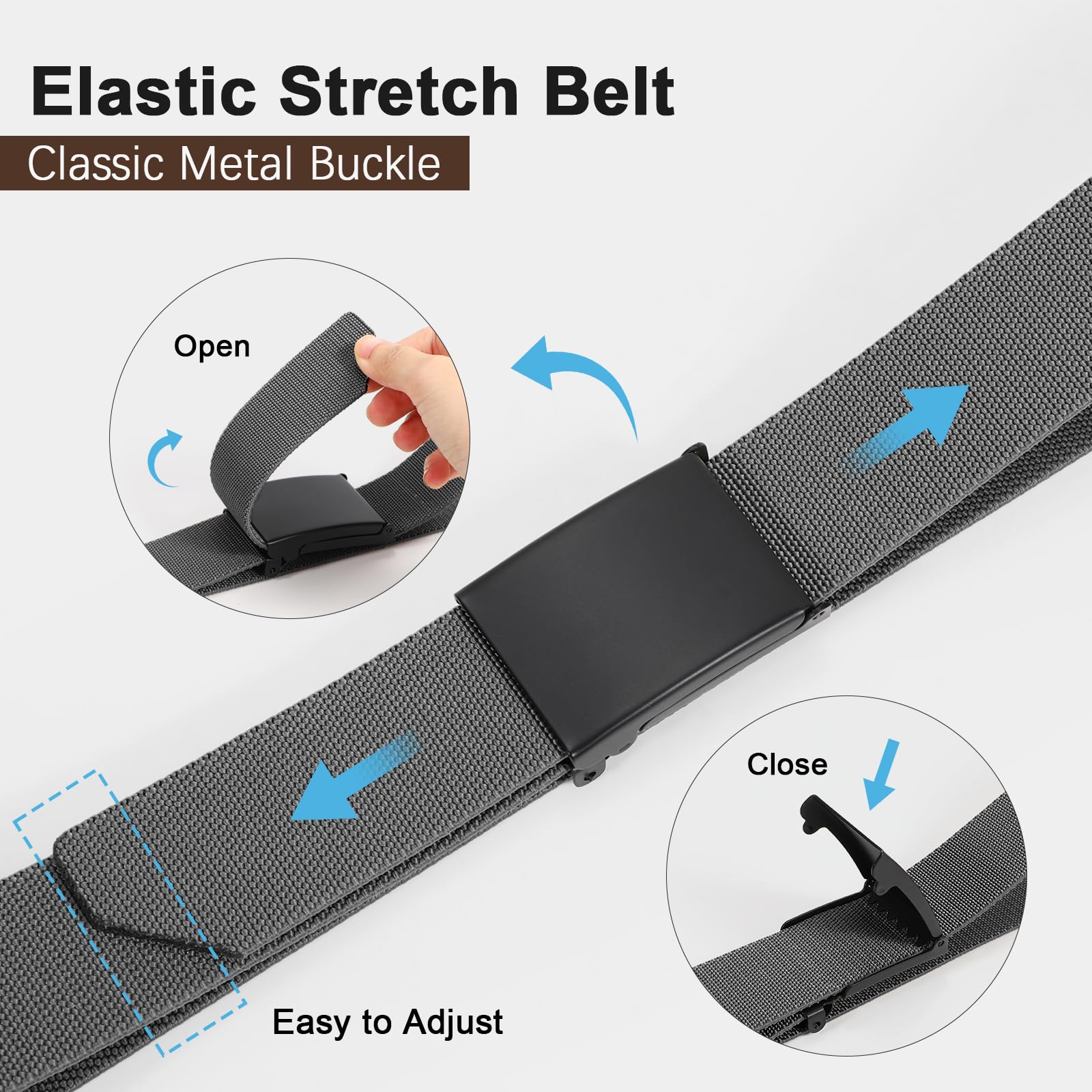 JASGOOD 2 Pack Stretch Web Belt for Men with Metal Buckle Outdoor Work Sports Hunting Hiking