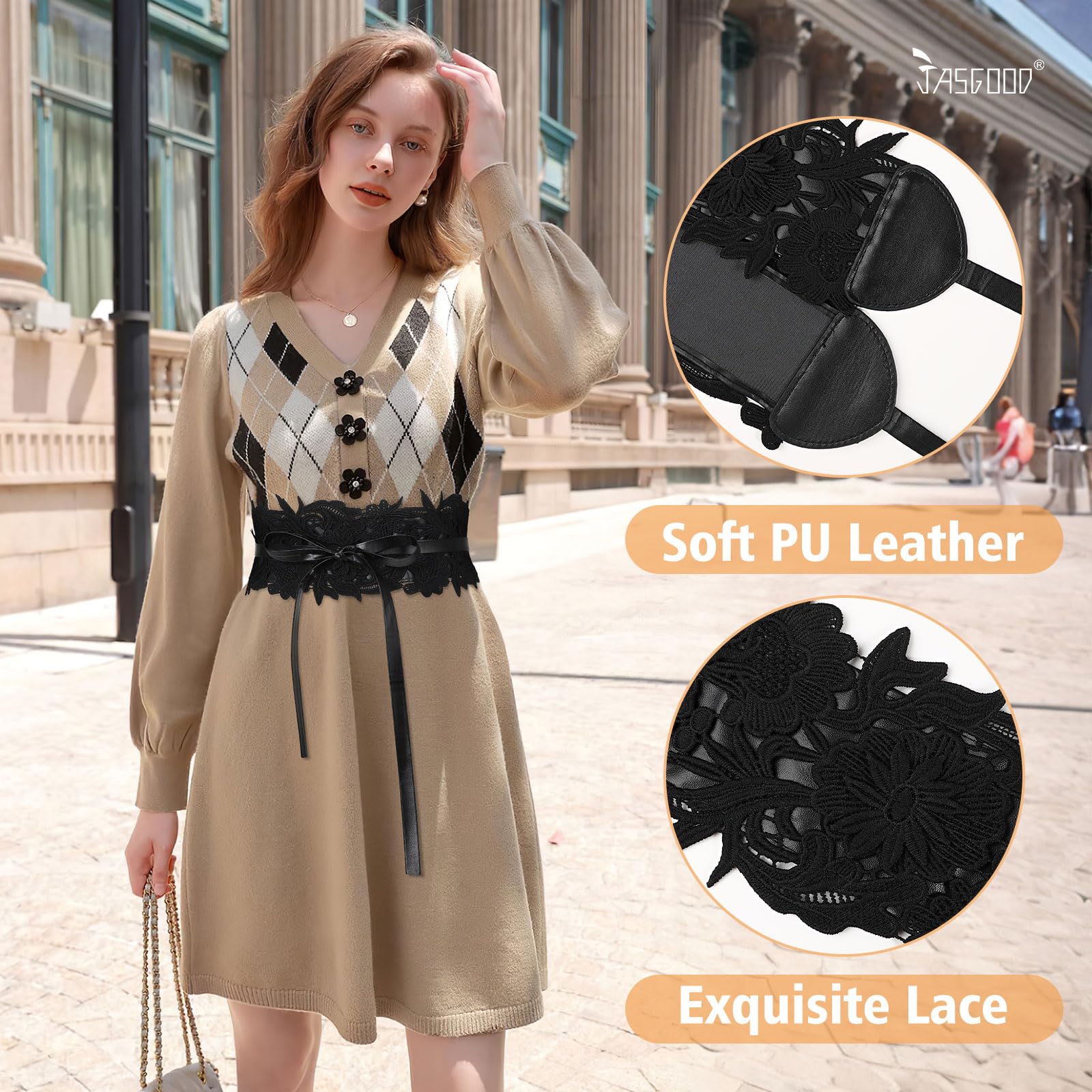 JASGOOD Women's Fashion Leather Obi Style Belt,Wide Wrap Waist Band Chic Belt