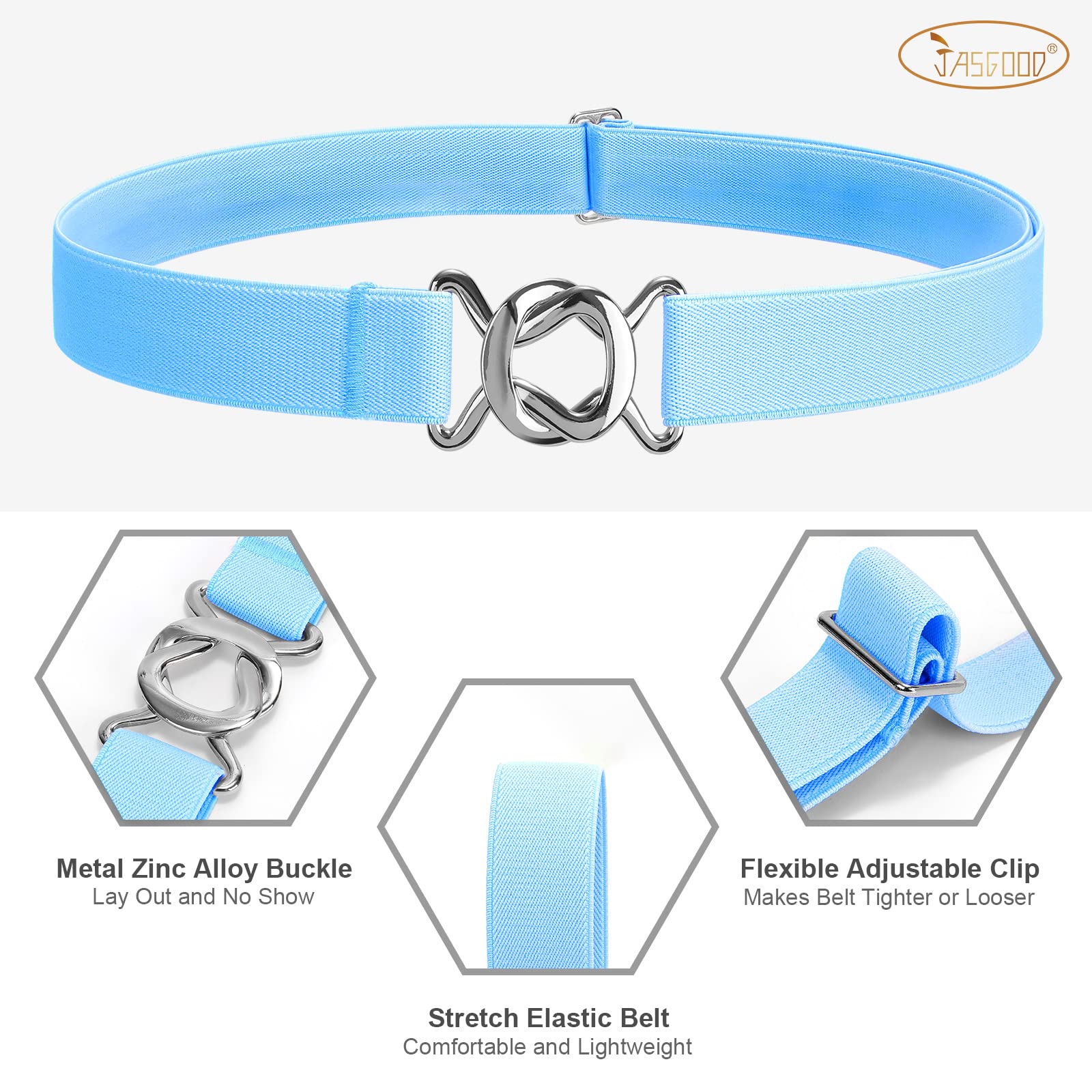JASGOOD Women No Show Stretch Belt Adjustable Elastic Web Belt with Flat Buckle for Jeans Pants Casual Belts - JASGOOD OFFICIAL