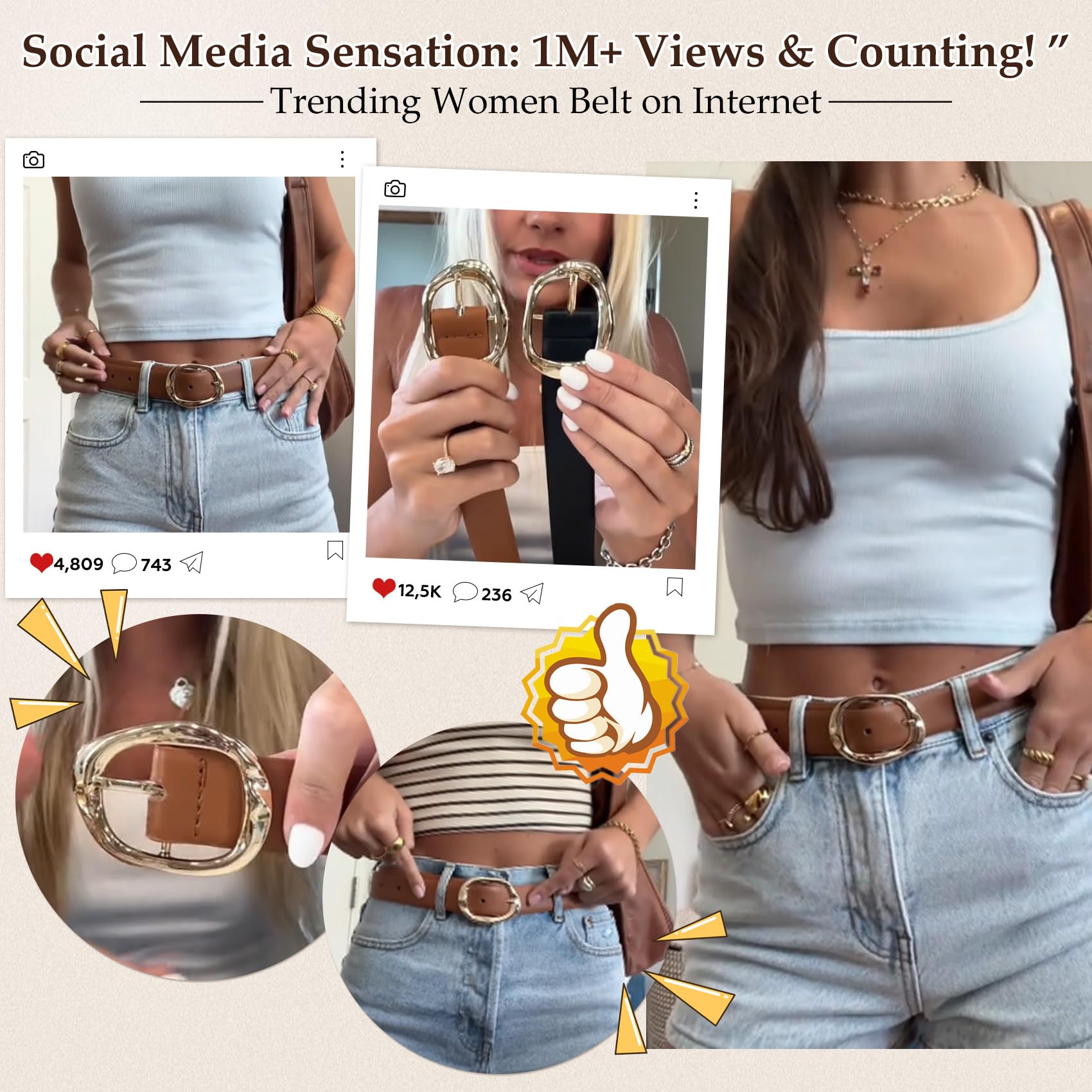 JASGOOD 3 Pack Women Belts for Jeans Pants Ladies Leather Waist Belt Casual Fashion Trend Belt for Women with Gold Buckle - JASGOOD OFFICIAL