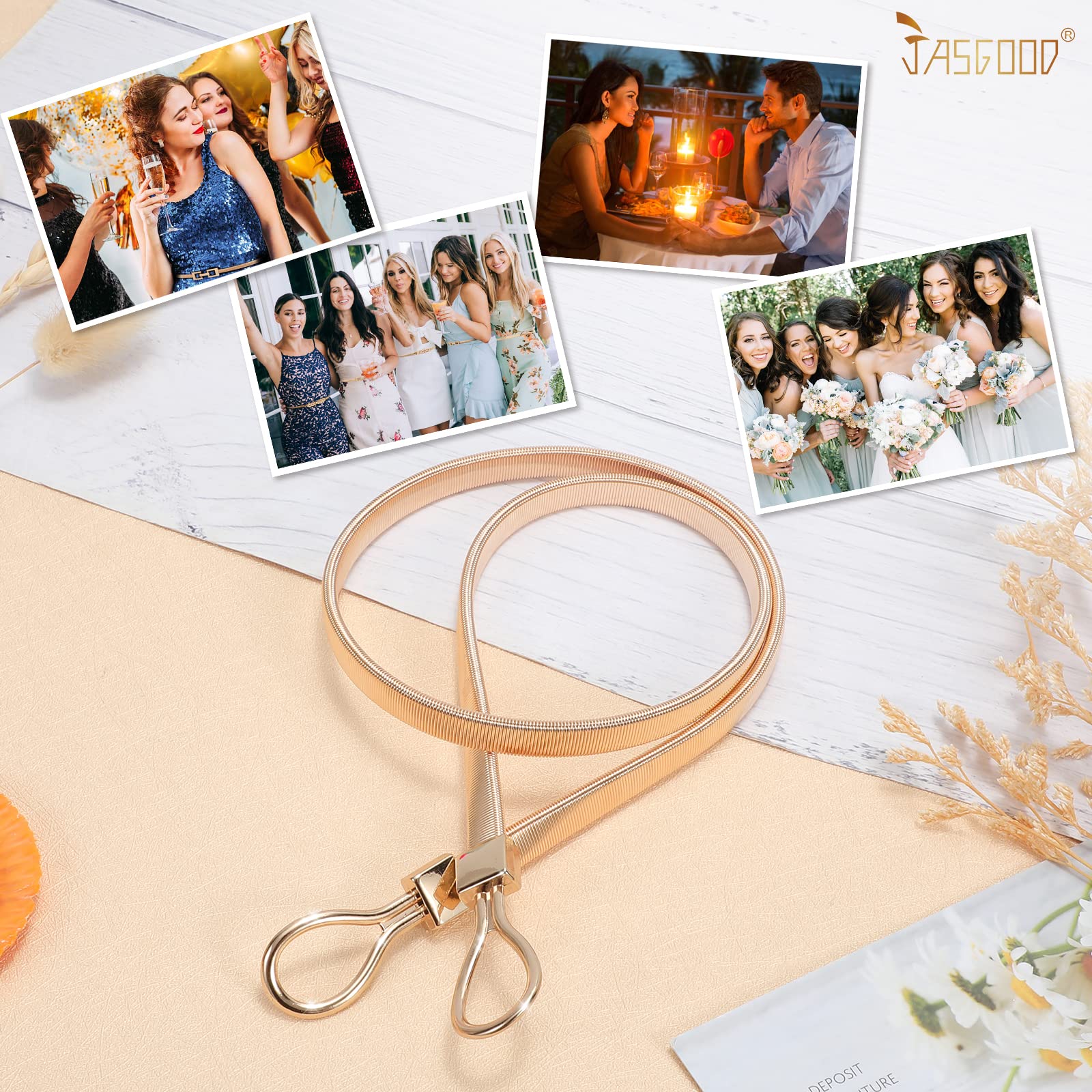 JASGOOD Skinny Metal Waist Belt for Dress Fashion Waistband Elastic Metal Chain Belt - JASGOOD OFFICIAL