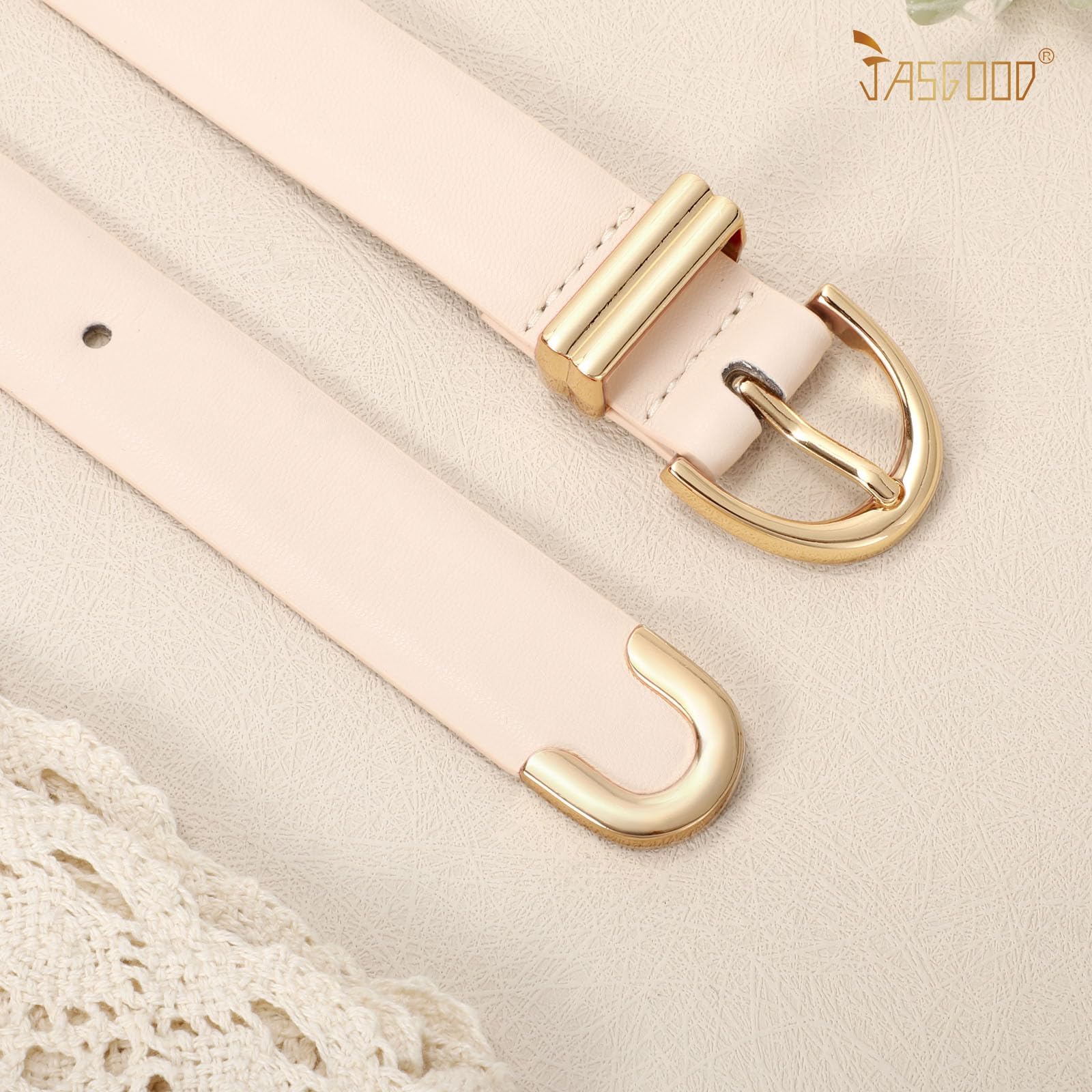 JASGOOD Women Leather Belt for Jeans Pants Fashion Gold Buckle Ladies Waist Belt