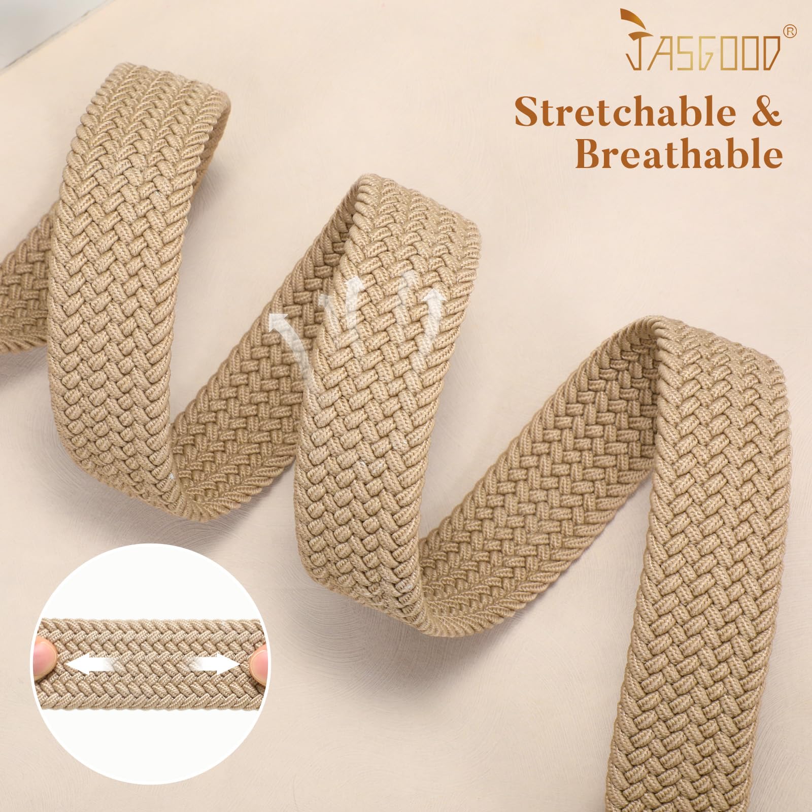 JASGOOD Women Elastic Braided Woven Belt Stretch Canvas Casual Belt 1.4'' for Golf Jeans Pants