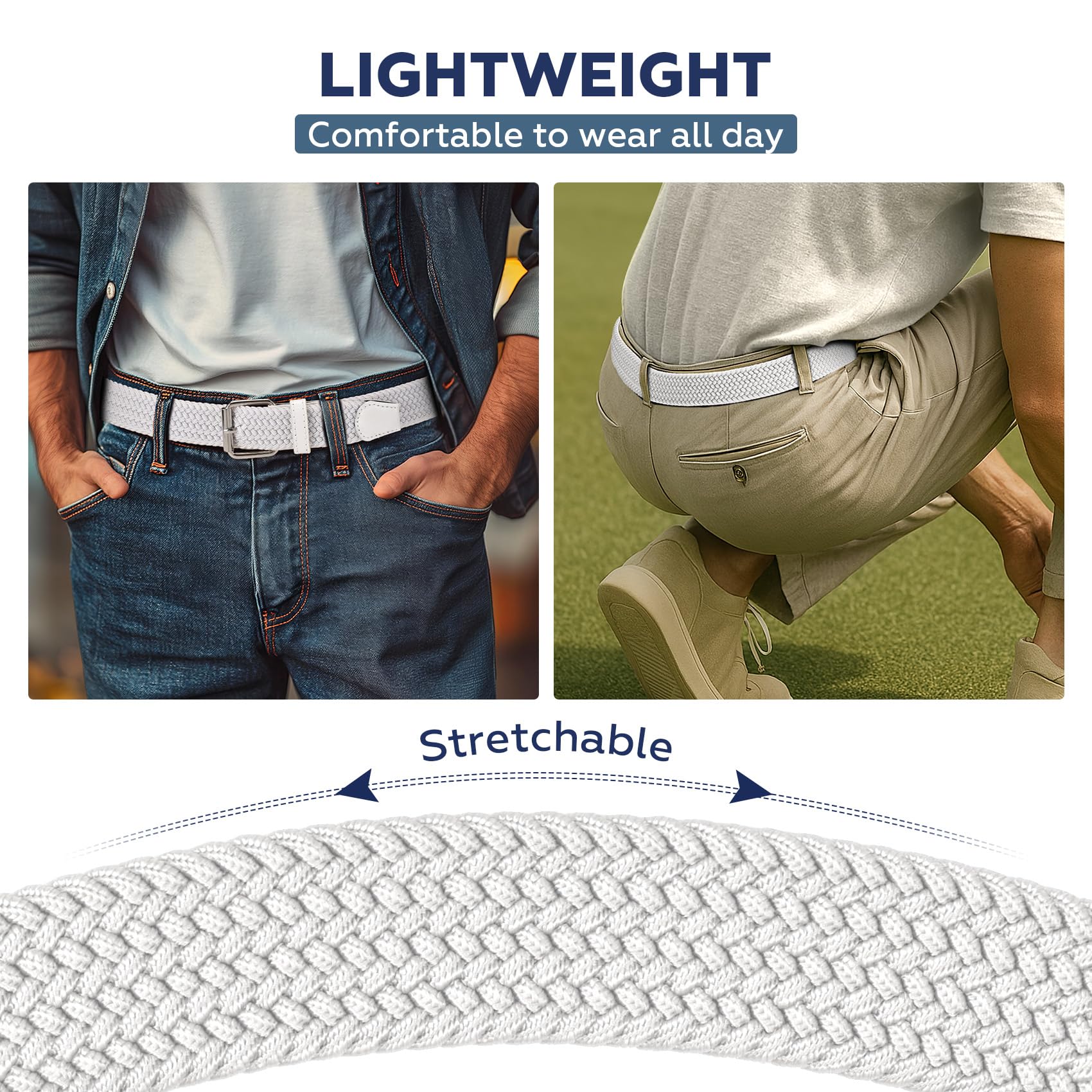 JASGOOD Braided Stretch Belt for Men Golf Casual Fabric Elastic Woven Belt 1 3/8" Adjustable Work