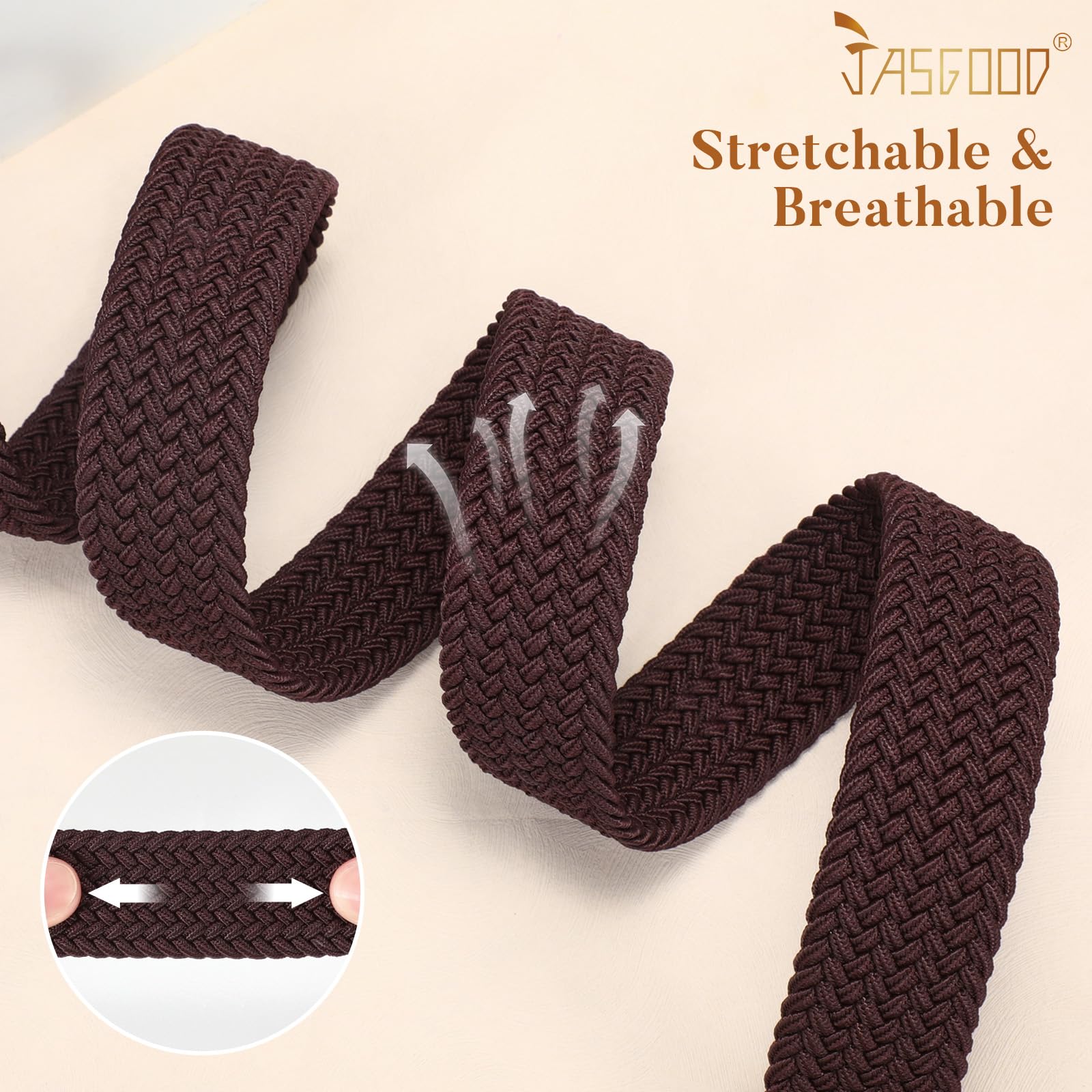 JASGOOD Women Elastic Braided Woven Belt Stretch Canvas Casual Belt 1.4'' for Golf Jeans Pants