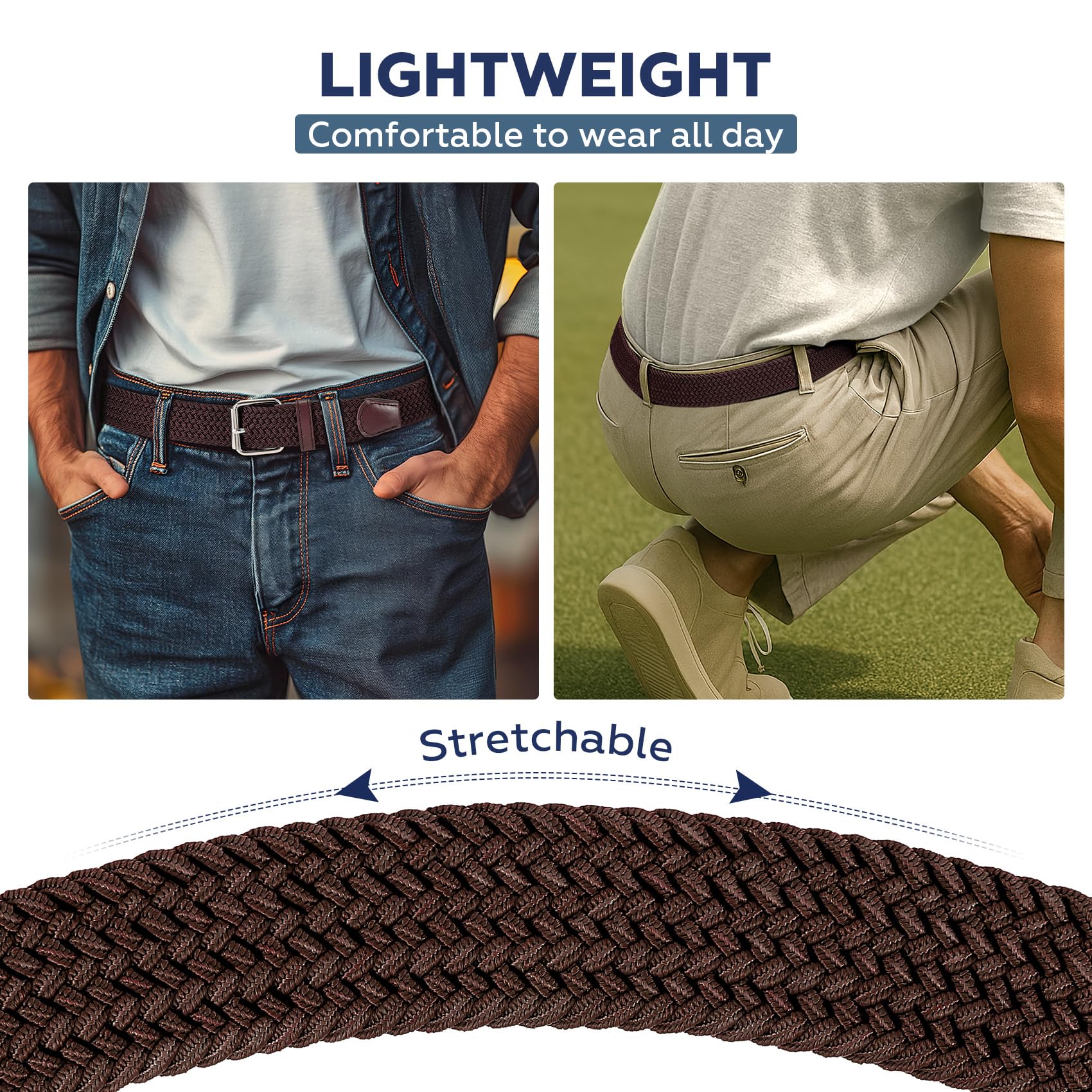 JASGOOD Braided Stretch Belt for Men Golf Casual Fabric Elastic Woven Belt 1 3/8" Adjustable Work