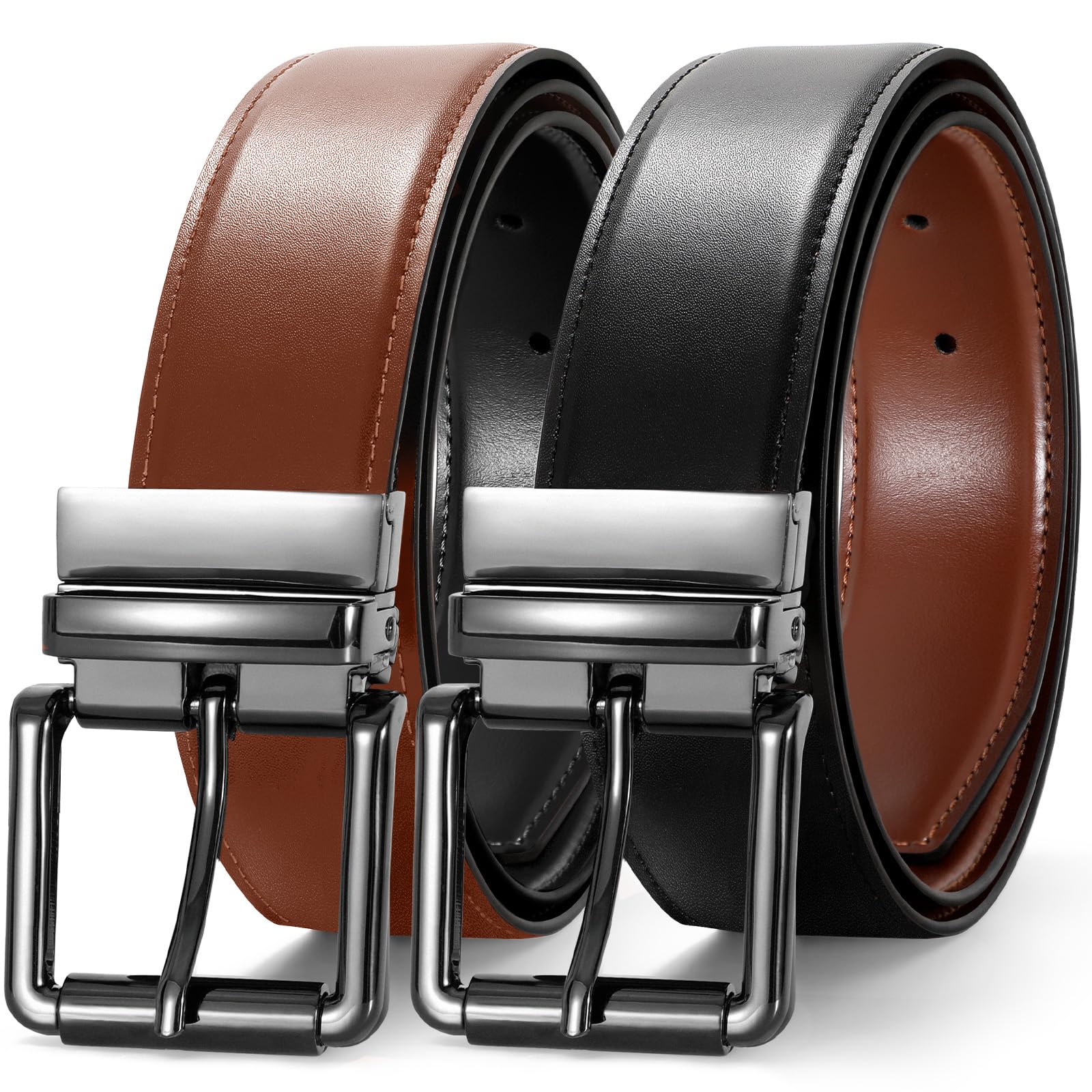 JASGOOD Men's Belt, Reversible Leather Belts for Men for Dress Pants, One Reverse For 2 Sides Casual Belt