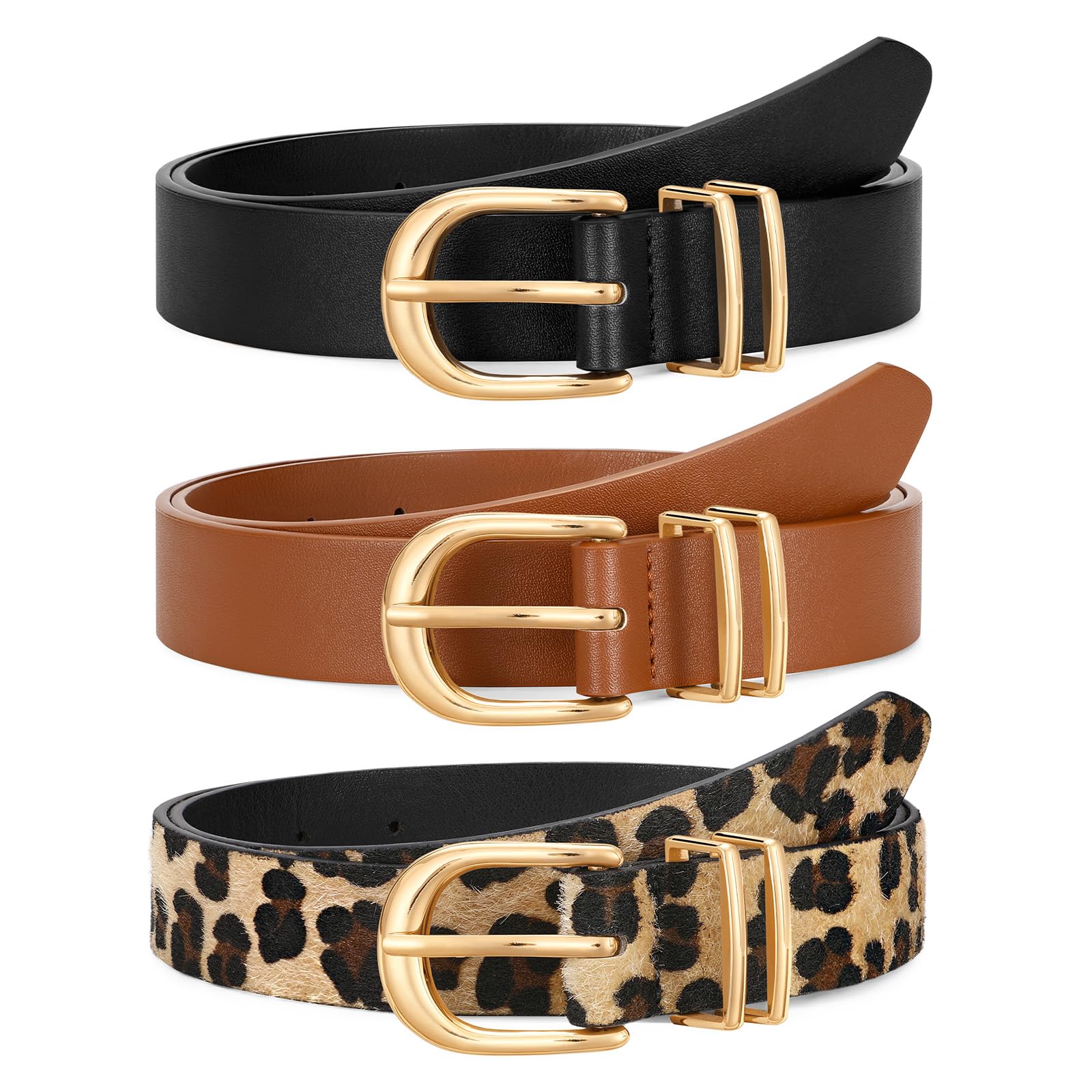 JASGOOD 3 Pack Women Leather Belts For Jeans Dresses Pants Ladies Faux Leather Waist Belt with Gold Buckle - JASGOOD OFFICIAL