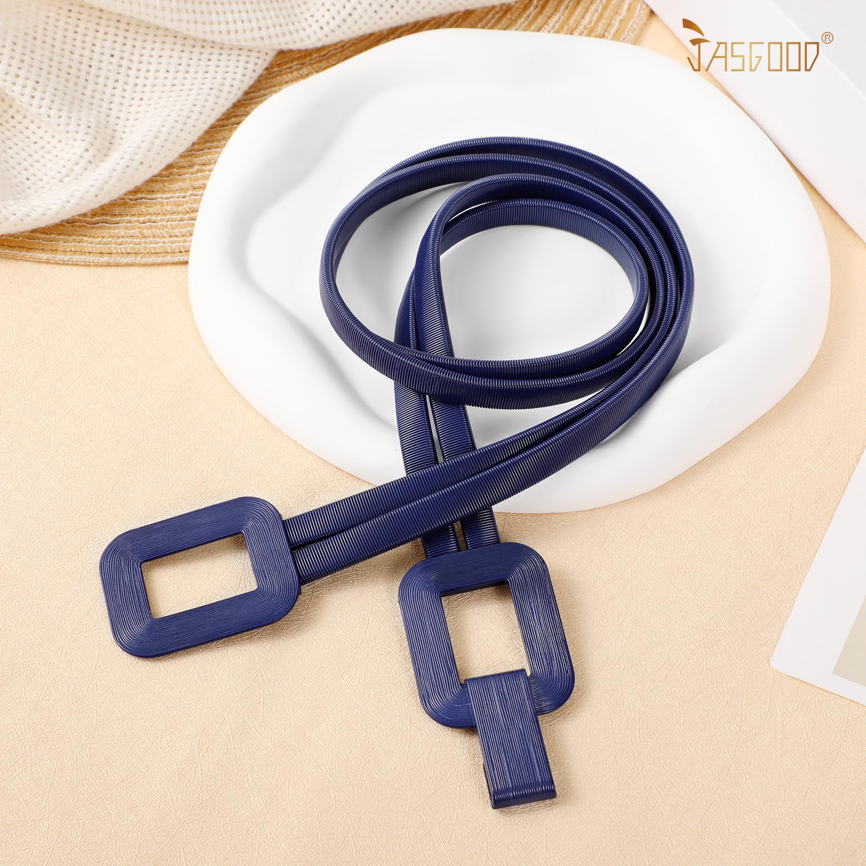 JASGOOD Skinny Metal Elastic Waist Belt for Women Stretch Thin Belt for Dresses