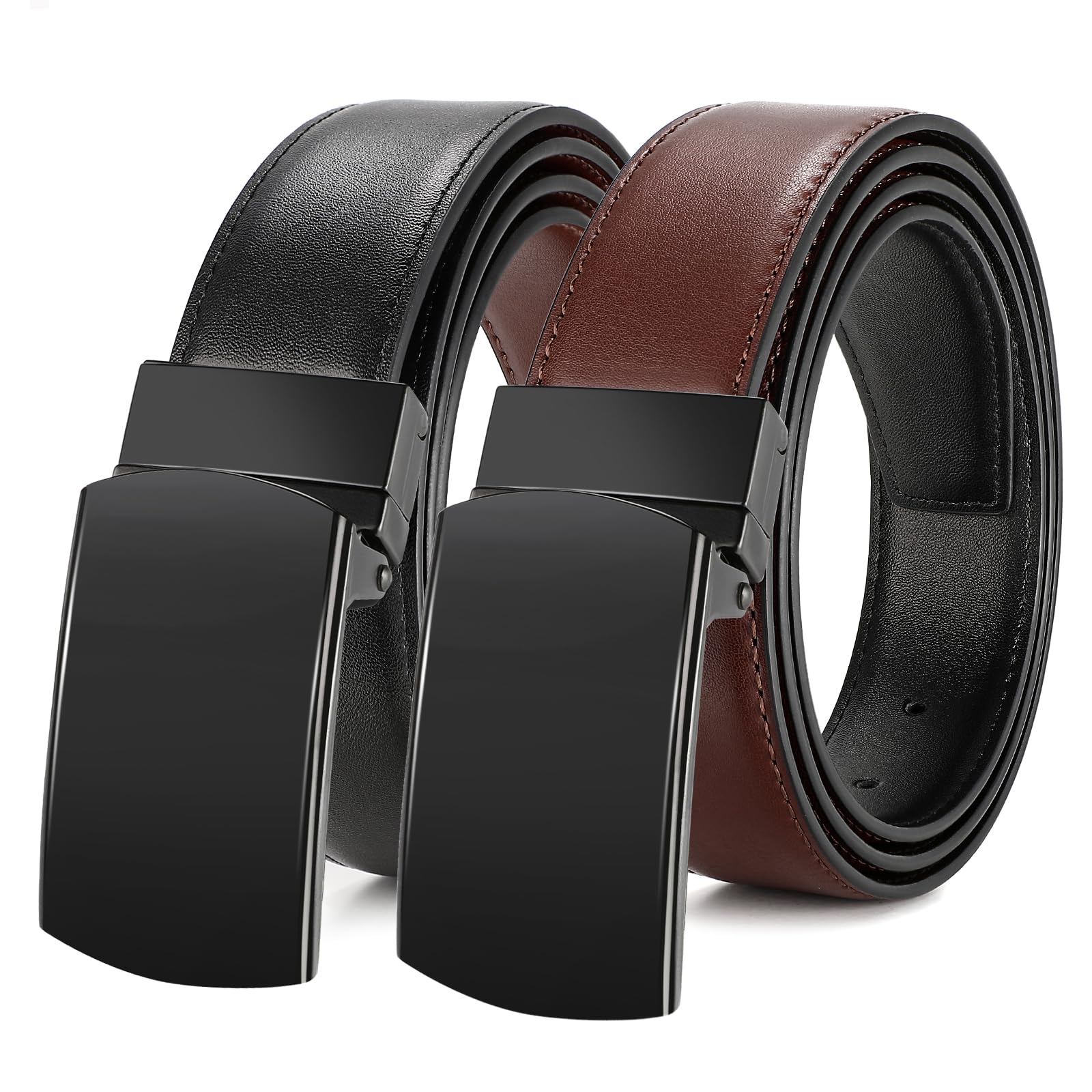 JASGOOD Reversible Leather Belt for Men Jeans Suits with Rotate Buckle 1.25’’Wide Leather Casual Belt for Present