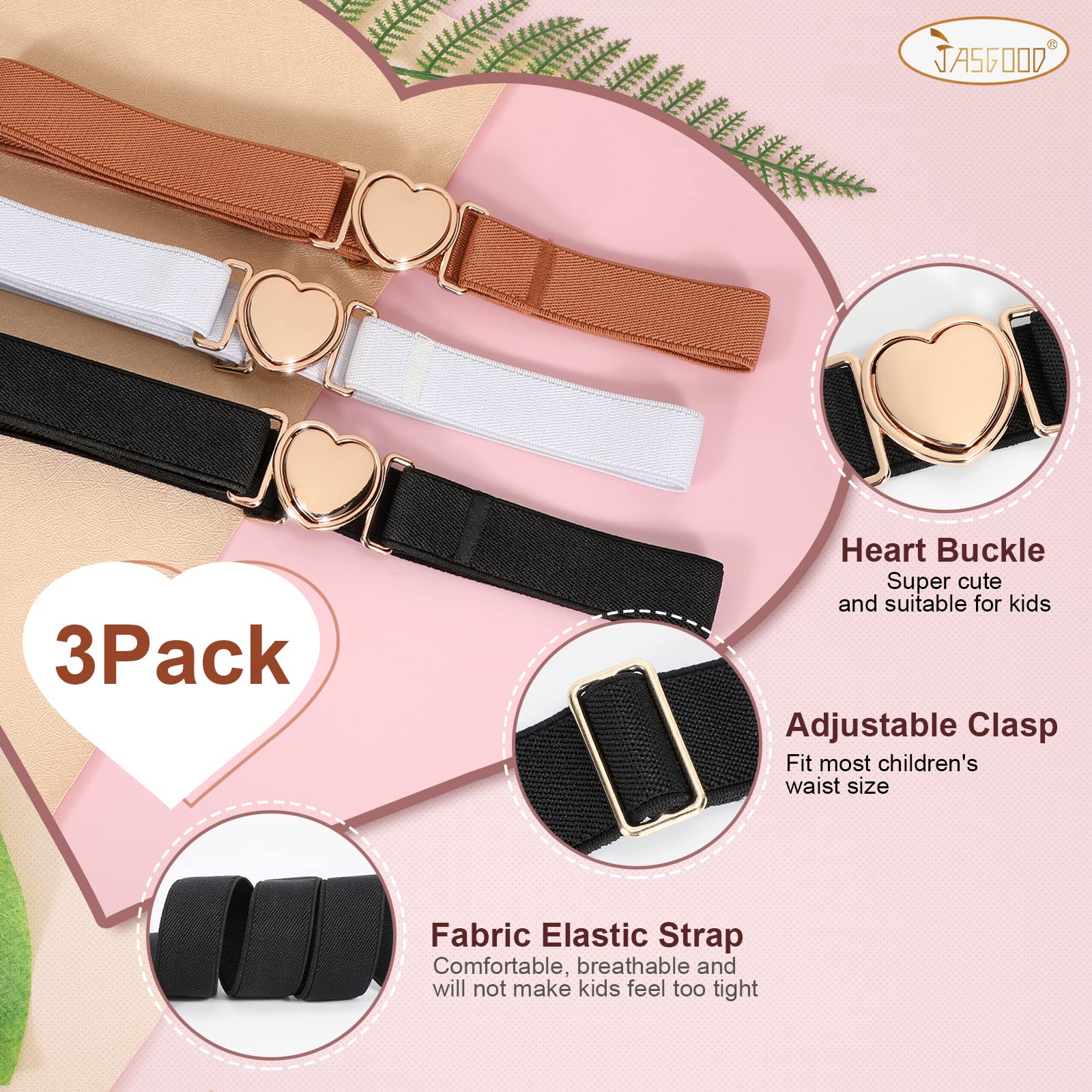 JASGOOD Elastic Belts for Toddler Kids Adjustable Boys Girls Teens Stretch Belts with Heart Buckle for Back to School - JASGOOD OFFICIAL