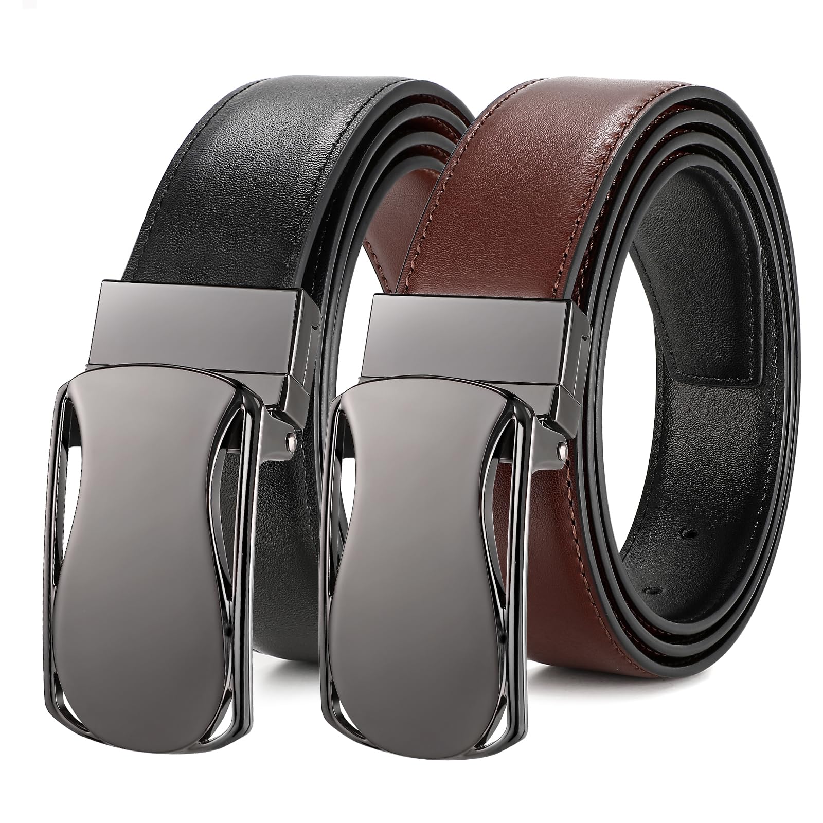 JASGOOD Reversible Leather Belt for Men Jeans Suits with Rotate Buckle 1.25’’Wide Leather Casual Belt for Present