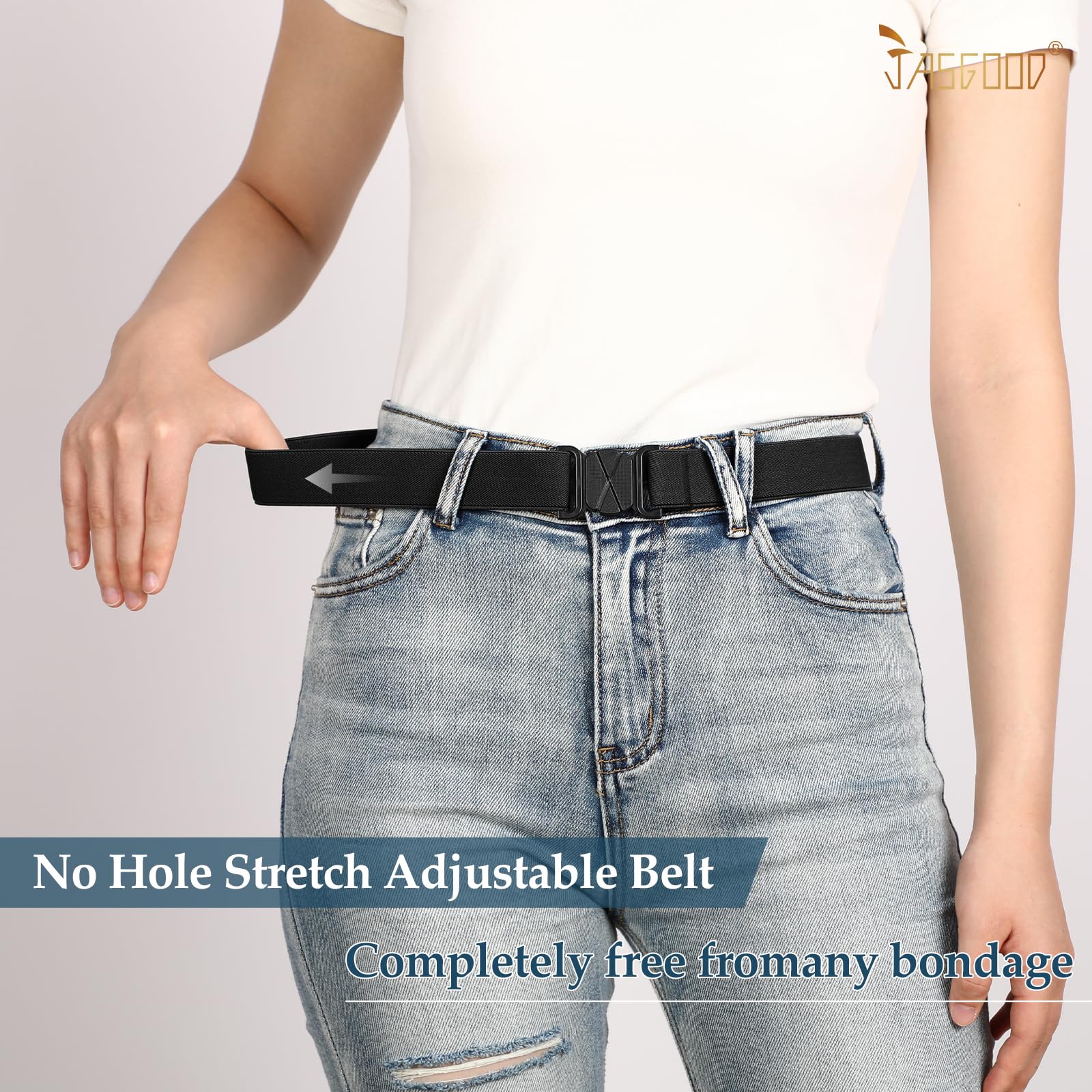 JASGOOD Women No Show Stretch Belt Flat Buckle Elastic Web Belt for Jeans Pants Dresses