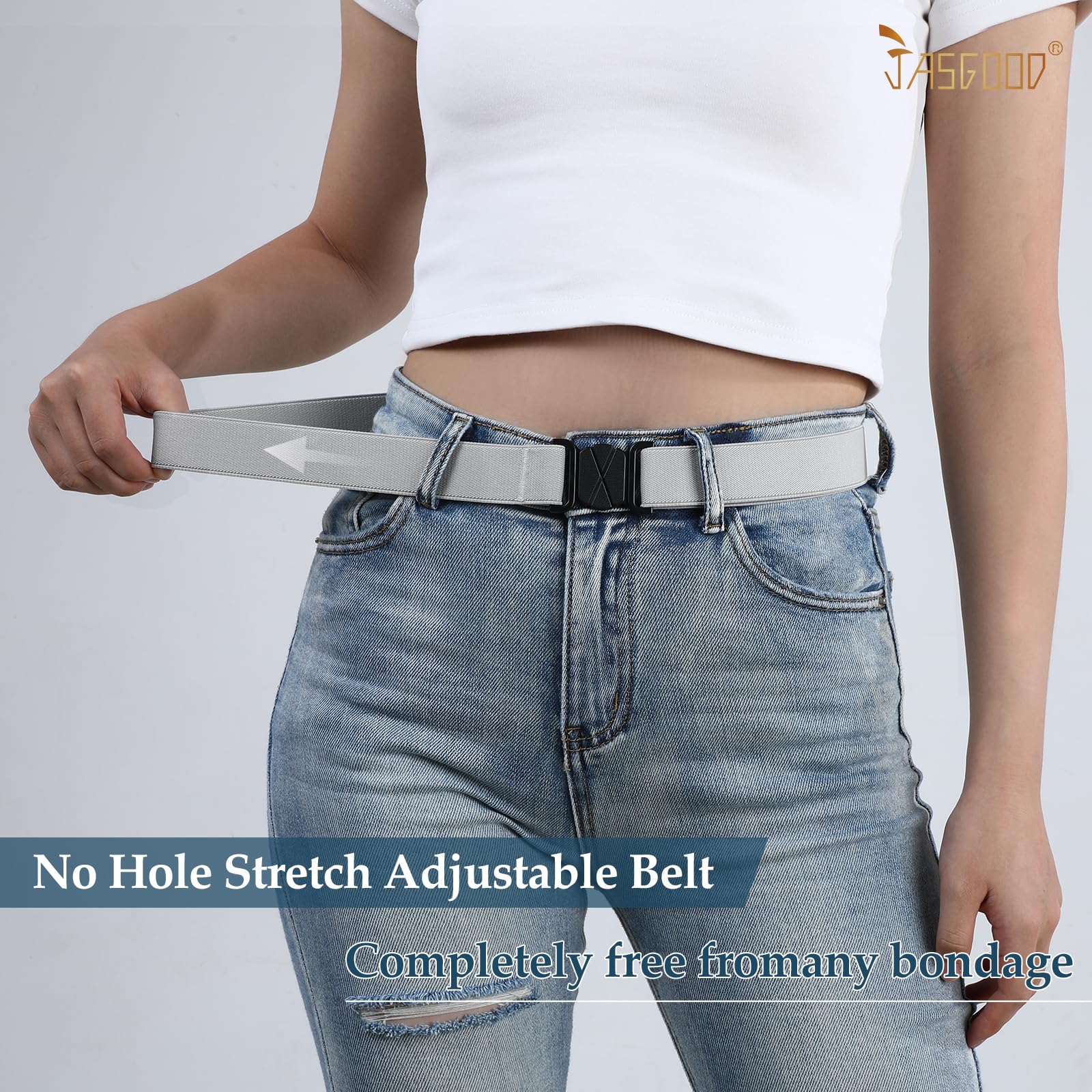 JASGOOD Women No Show Stretch Belt Flat Buckle Elastic Web Belt for Jeans Pants Dresses