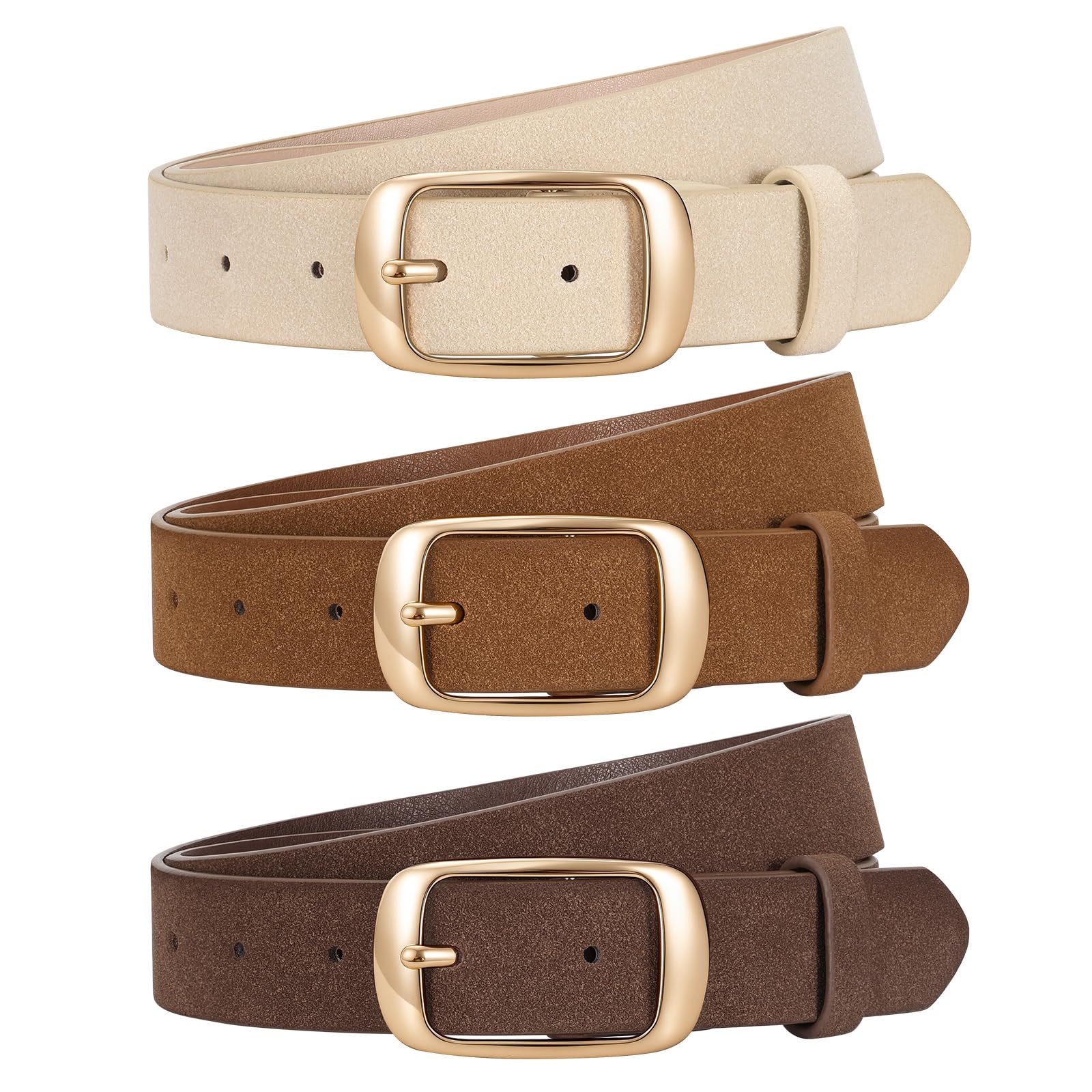 JASGOOD 3 PACK Women Belts for Jeans Pants Fashion Ladies Leather Waist Belt with Gold Buckle - JASGOOD OFFICIAL