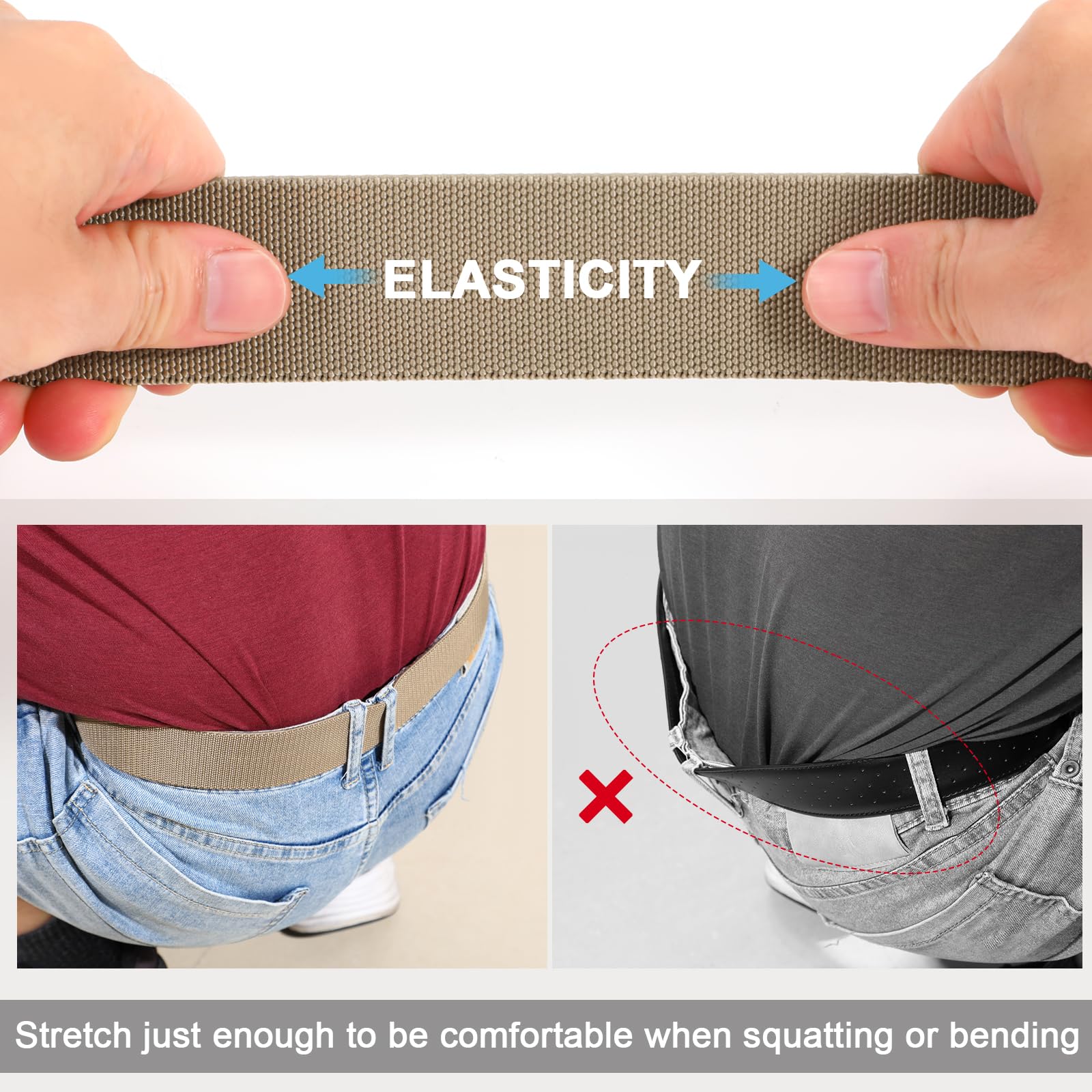 JASGOOD 2 Pack Stretch Web Belt for Men with Metal Buckle Outdoor Work Sports Hunting Hiking