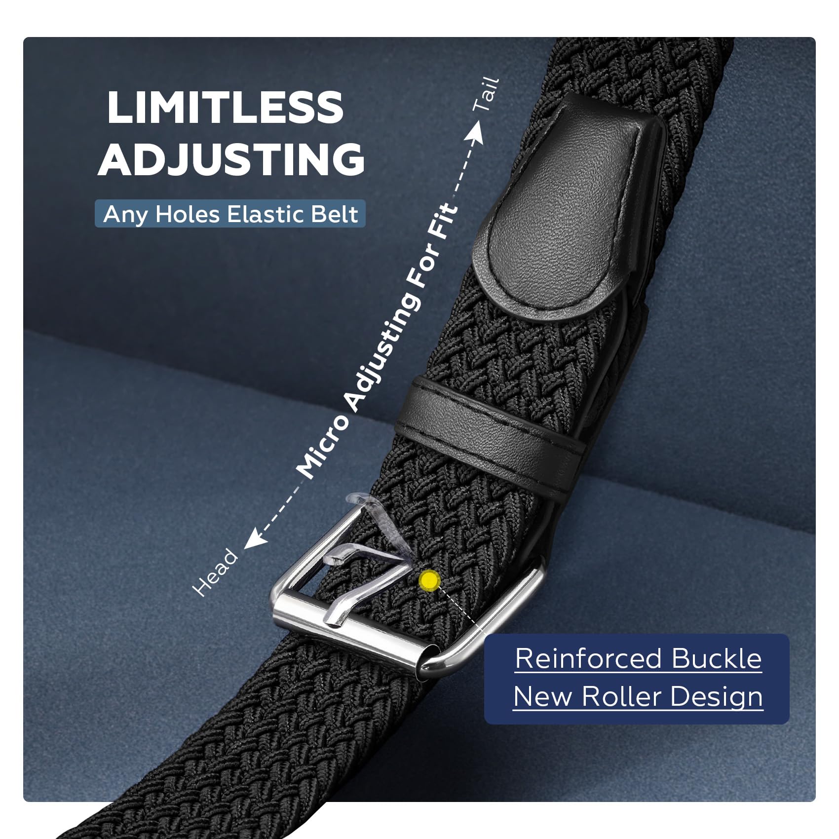 JASGOOD Braided Stretch Belt for Men Golf Casual Fabric Elastic Woven Belt 1 3/8" Adjustable Work