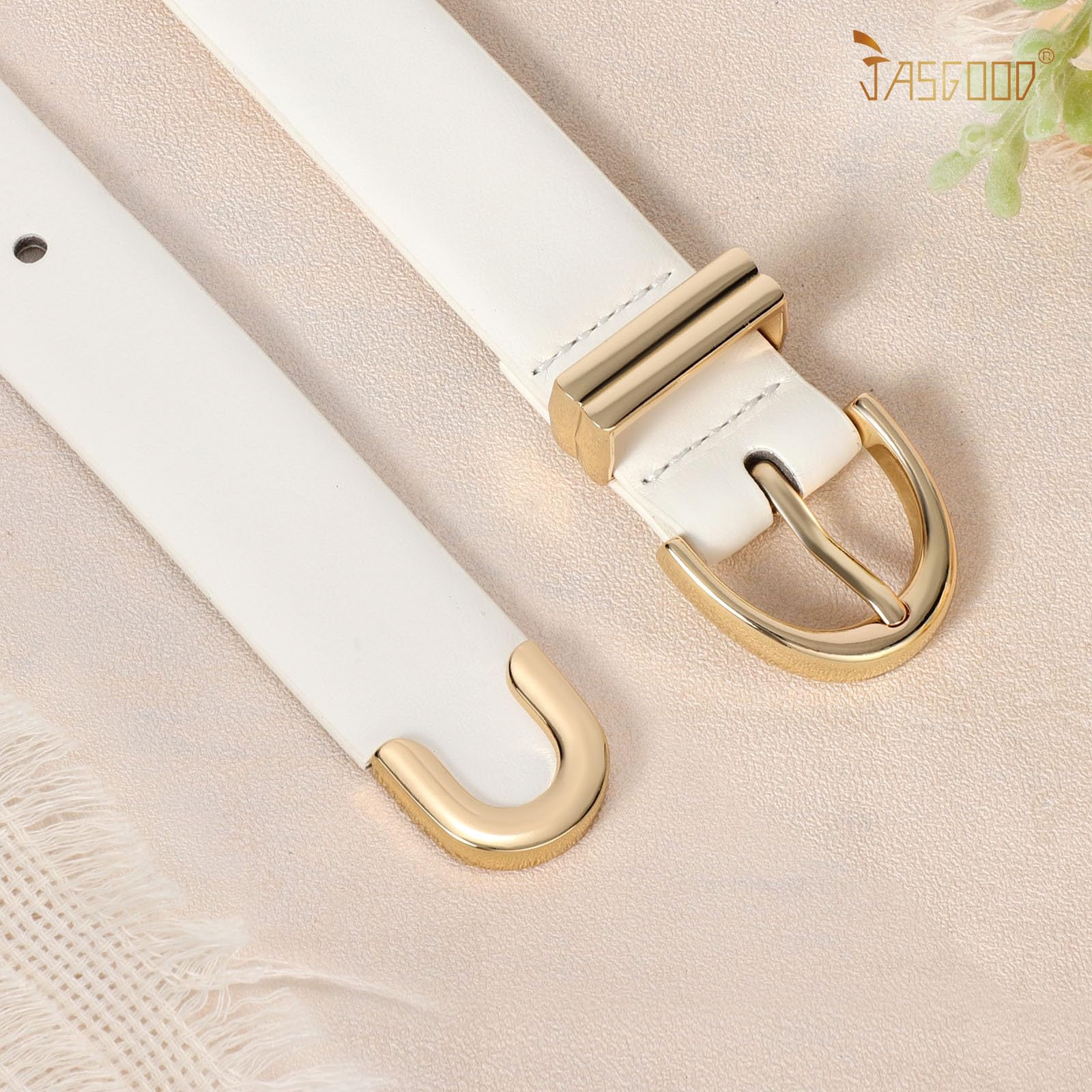 JASGOOD Women Leather Belt for Jeans Pants Fashion Gold Buckle Ladies Waist Belt