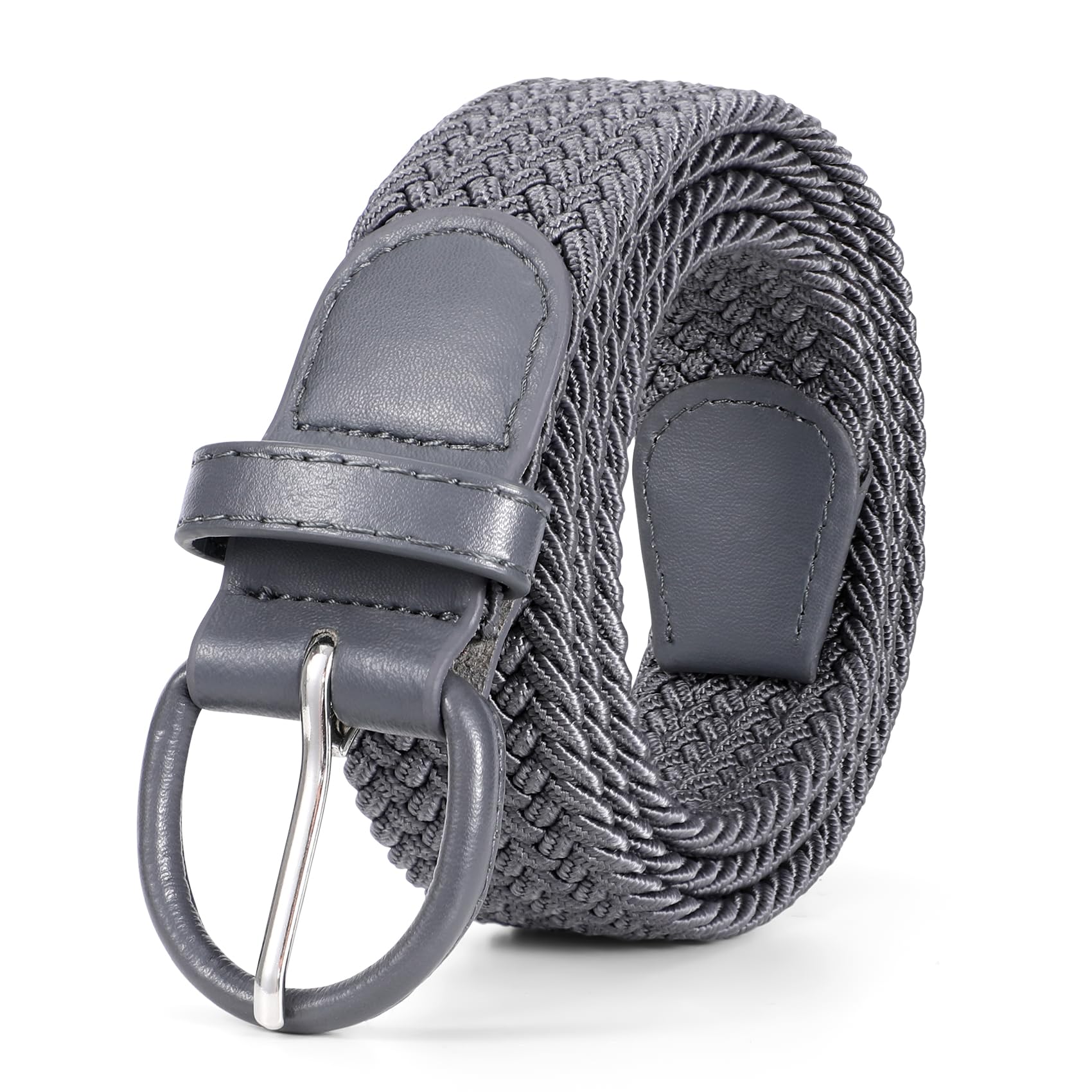 JASGOOD Women Braided Woven Elastic Stretch Belt Leather Covered Buckle Canvas Plus Size Belt for Jeans Pants