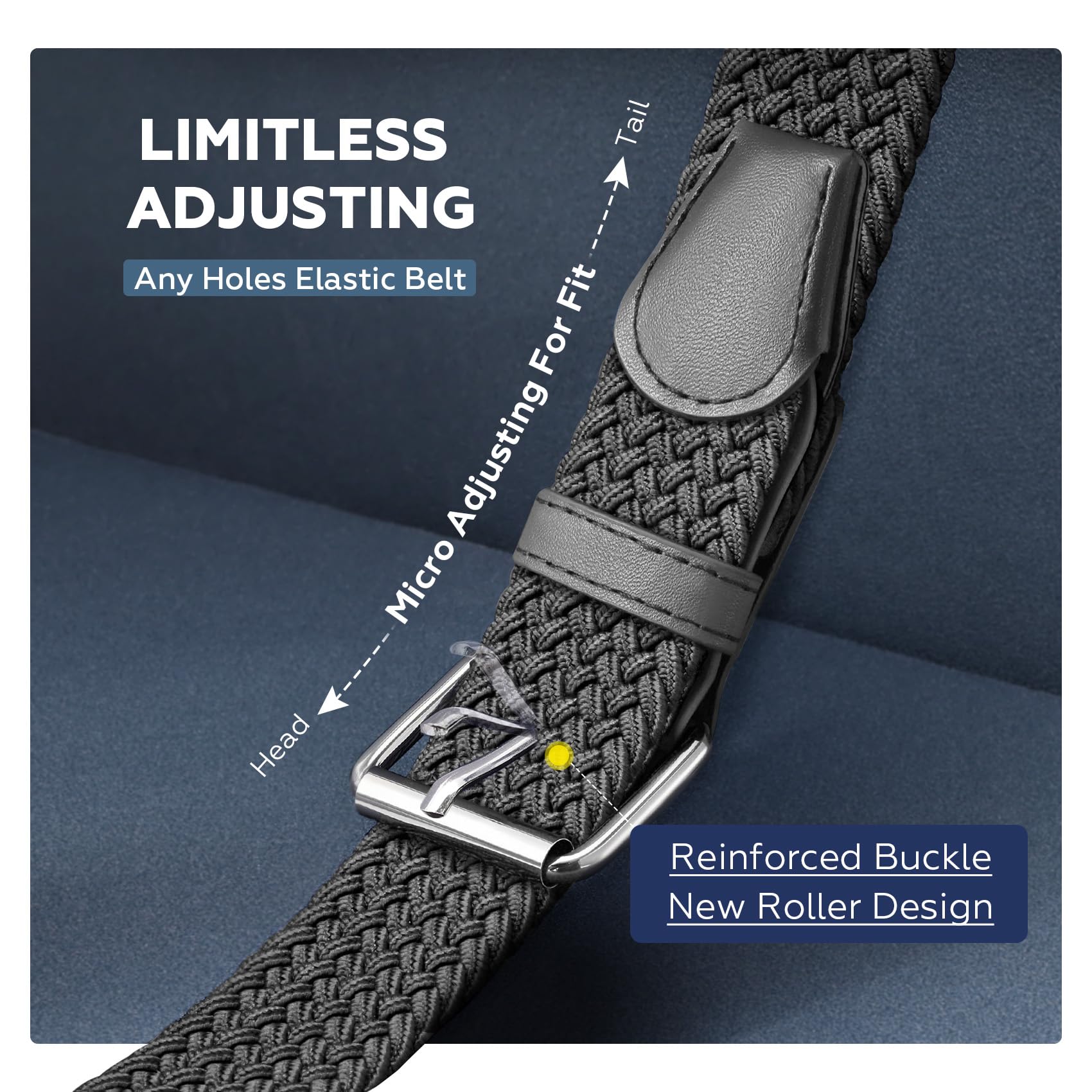 JASGOOD Braided Stretch Belt for Men Golf Casual Fabric Elastic Woven Belt 1 3/8" Adjustable Work