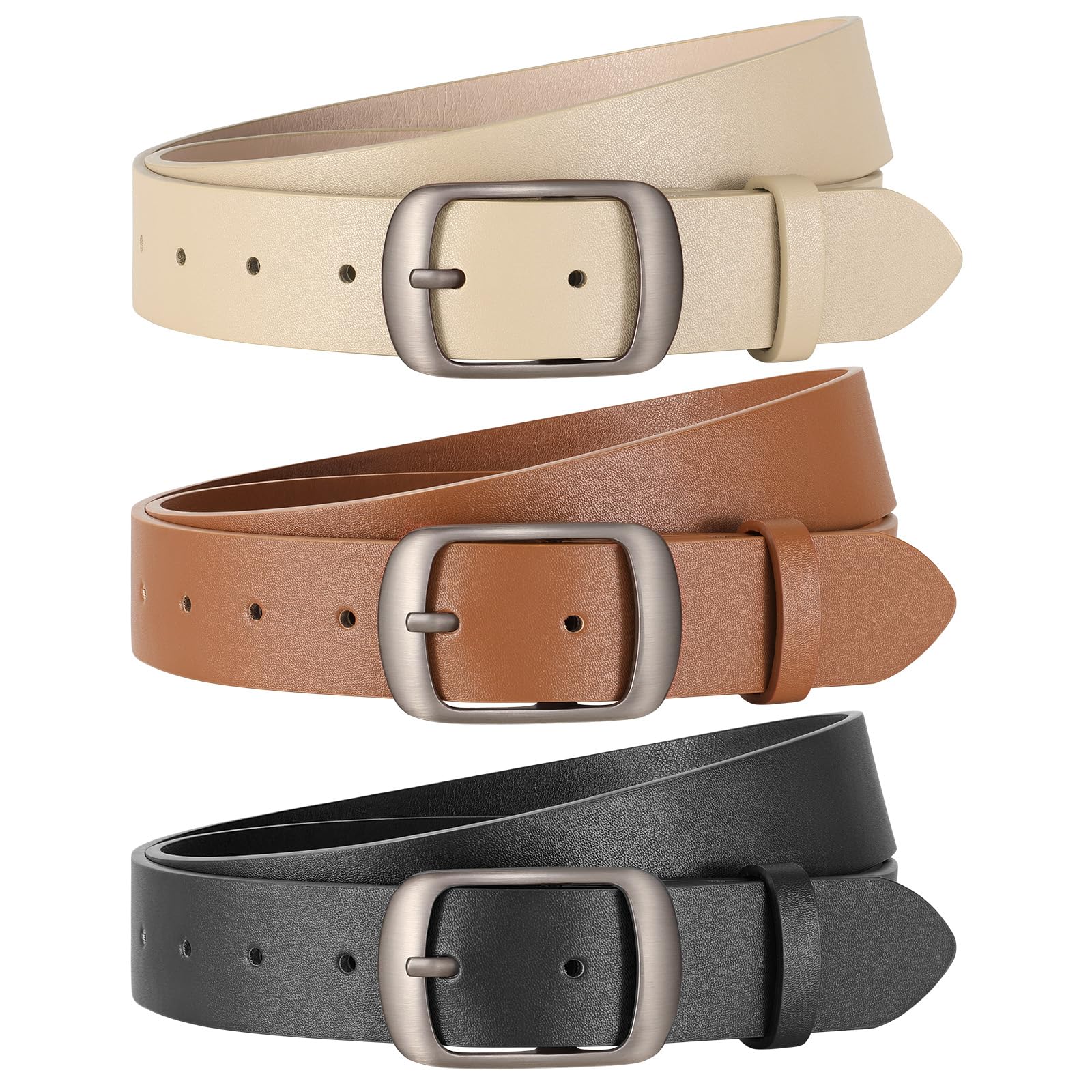 JASGOOD 3 PACK Women Belts for Jeans Pants Fashion Ladies Leather Waist Belt with Gold Buckle - JASGOOD OFFICIAL