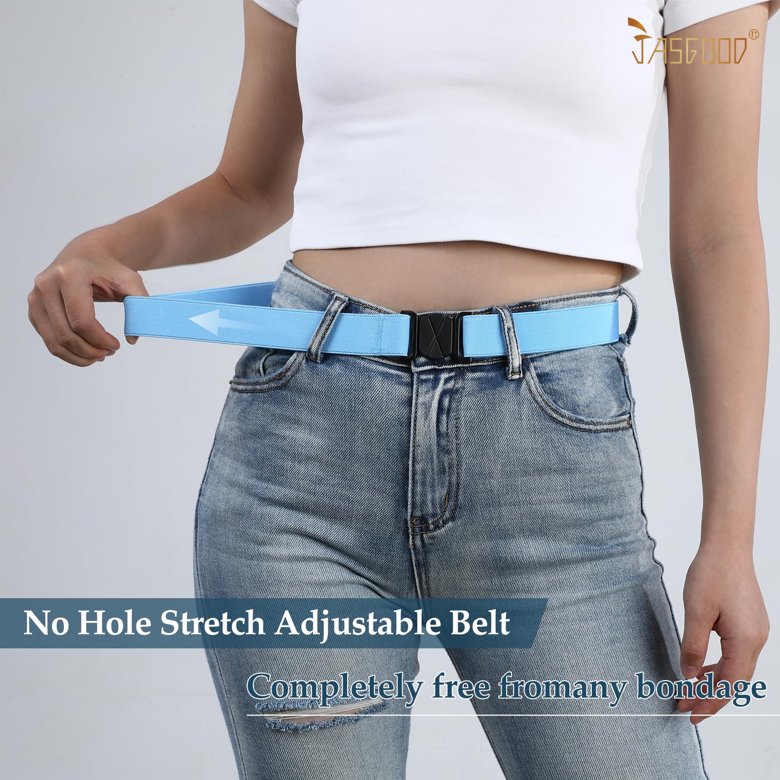 JASGOOD Women No Show Stretch Belt Flat Buckle Elastic Web Belt for Jeans Pants Dresses