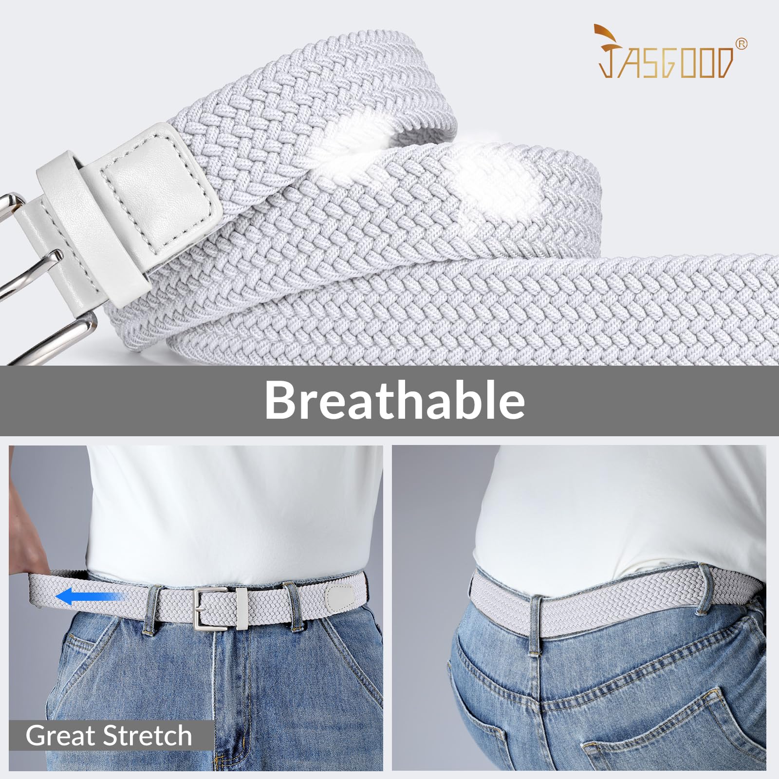 JASGOOD Braided Belt Women Stretch Woven Belts for Golf Elastic Casual 1 3/8" Jeans Shorts Pants