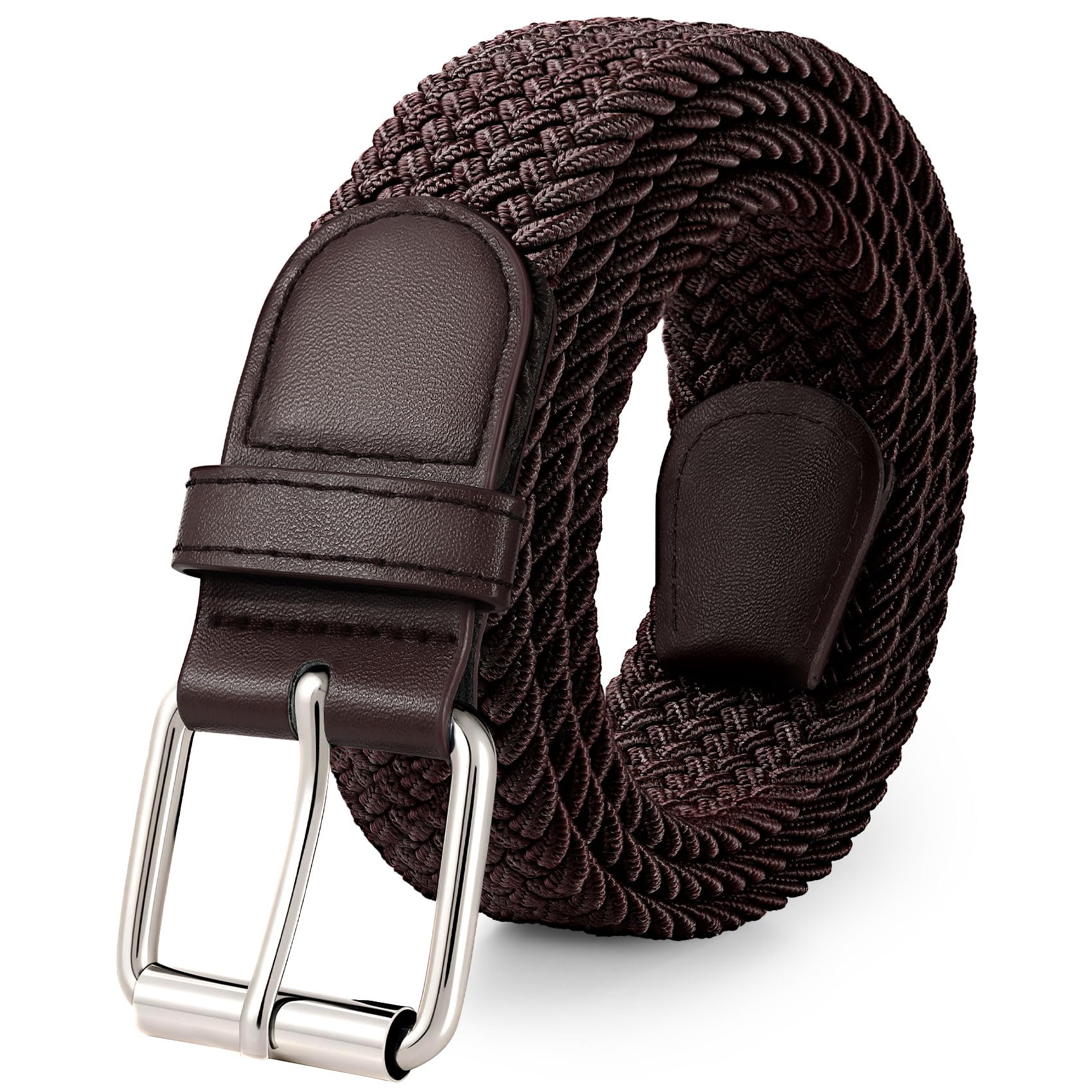 JASGOOD Braided Stretch Belt for Men Golf Casual Fabric Elastic Woven Belt 1 3/8" Adjustable Work