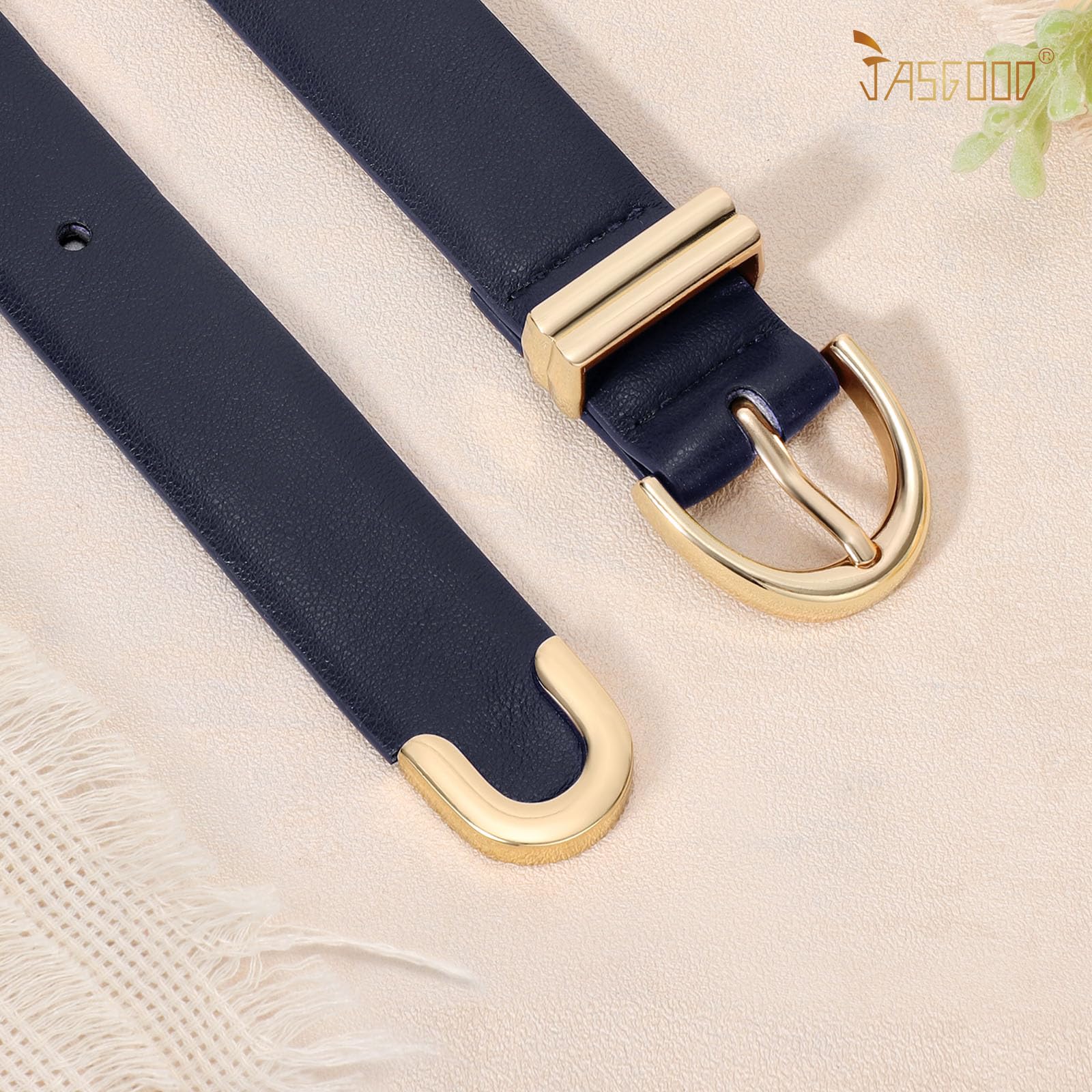 JASGOOD Women Leather Belt for Jeans Pants Fashion Gold Buckle Ladies Waist Belt