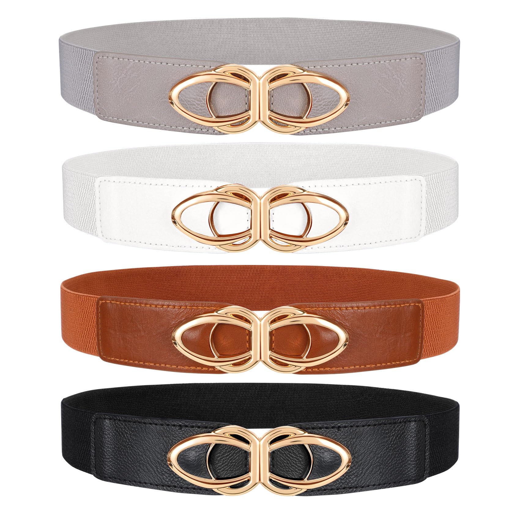 WERFORU Women Thin Elastic Belts,Skinny Stretch Vintage Fashion Waistband for Dress with Gold Buckle 4 Pack