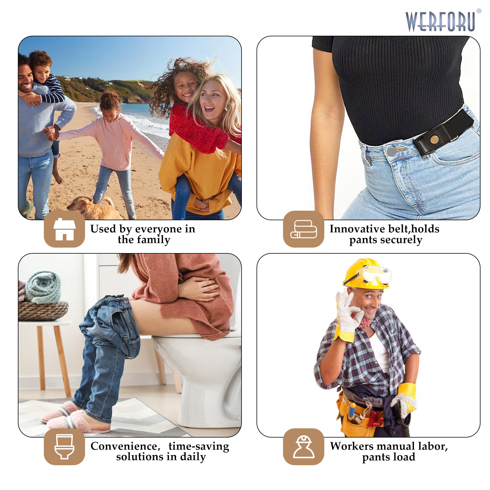 WERFORU No Buckle Stretch Belt for Women and Men Elastic Waist Belt up to 72 Inches for Jeans Pants - JASGOOD OFFICIAL