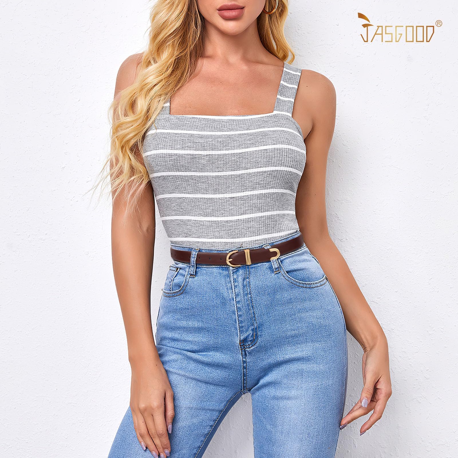 JASGOOD Women Leather Belt for Jeans Pants Fashion Gold Buckle Ladies Waist Belt