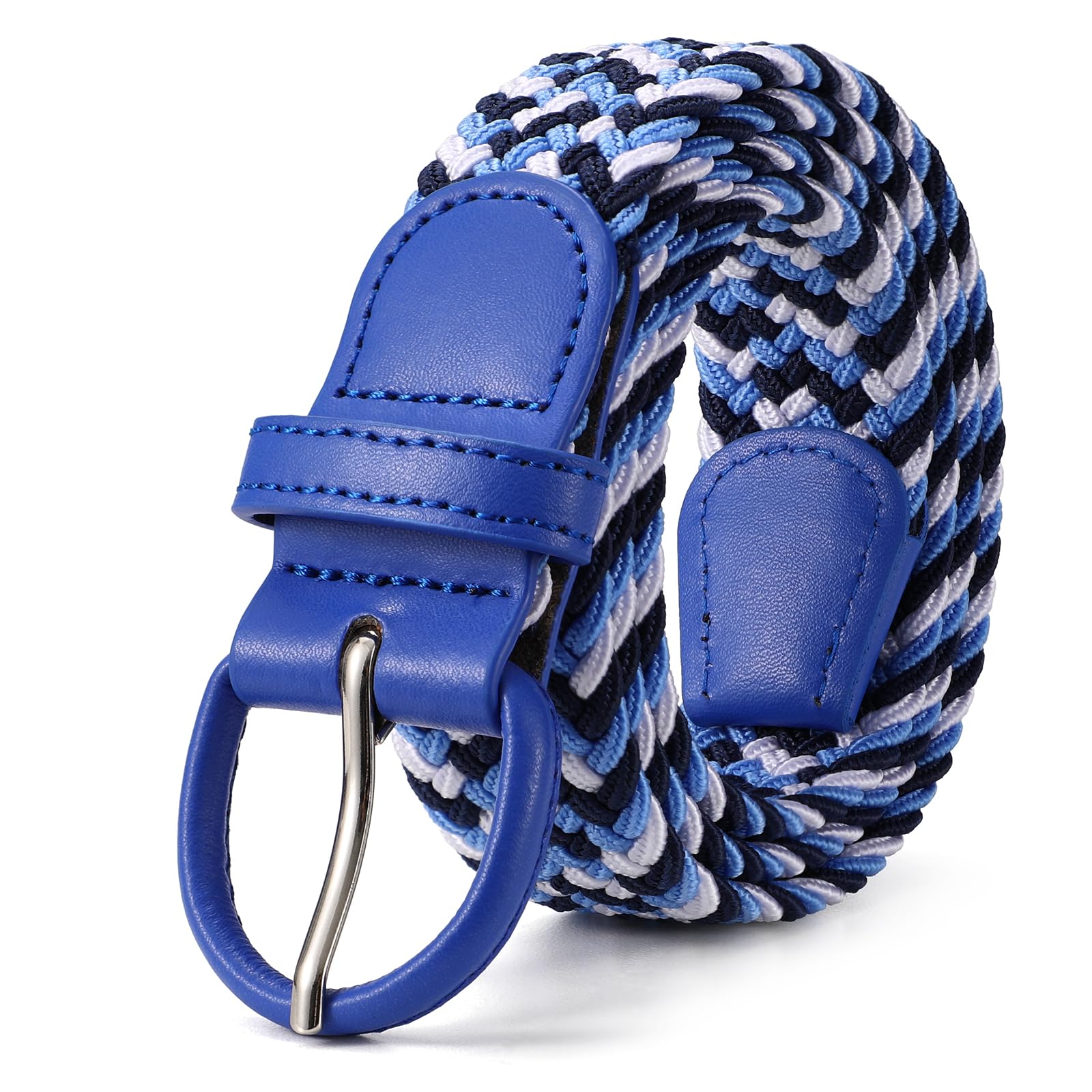 JASGOOD Women Braided Woven Elastic Stretch Belt Leather Covered Buckle Canvas Plus Size Belt for Jeans Pants