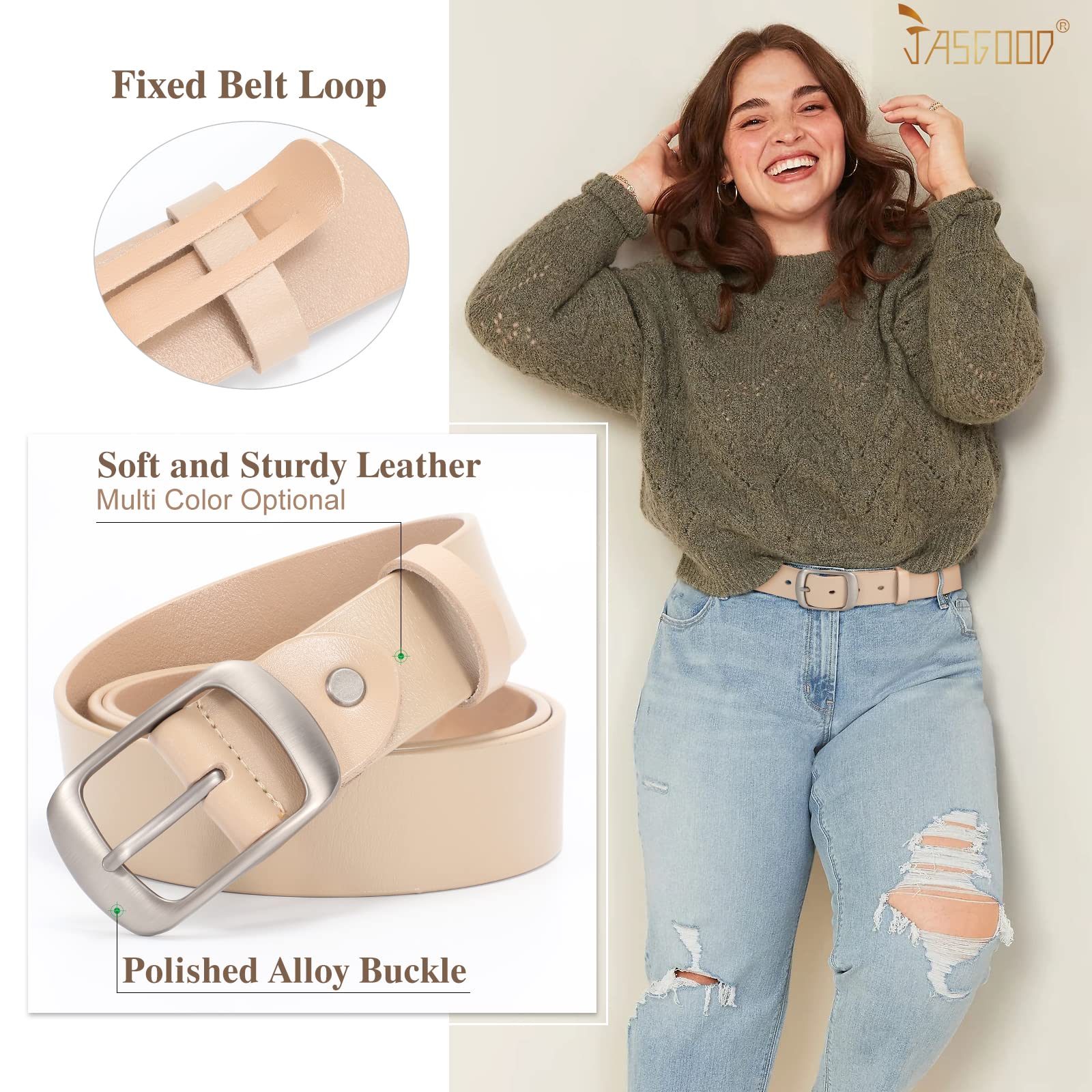 JASGOOD Plus Size Women Leather Belt Black Casual Waist Belt for Jeans Pants with Metal Pin Buckle - JASGOOD OFFICIAL