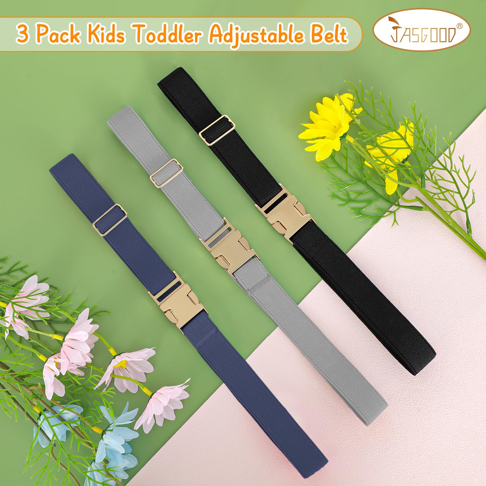 JASGOOD Kids Toddler Adjustable Elastic Belt, Easy to Use Gold Buckle for Girls Boys