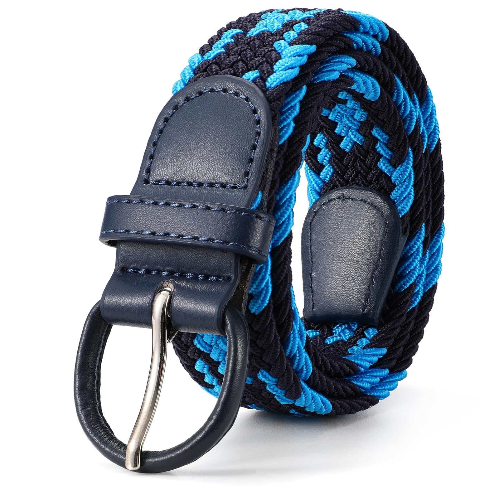 JASGOOD Women Braided Woven Elastic Stretch Belt Leather Covered Buckle Canvas Plus Size Belt for Jeans Pants