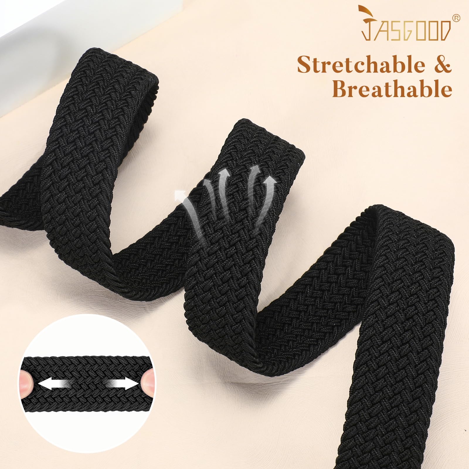 JASGOOD Women Elastic Braided Woven Belt Stretch Canvas Casual Belt 1.4'' for Golf Jeans Pants