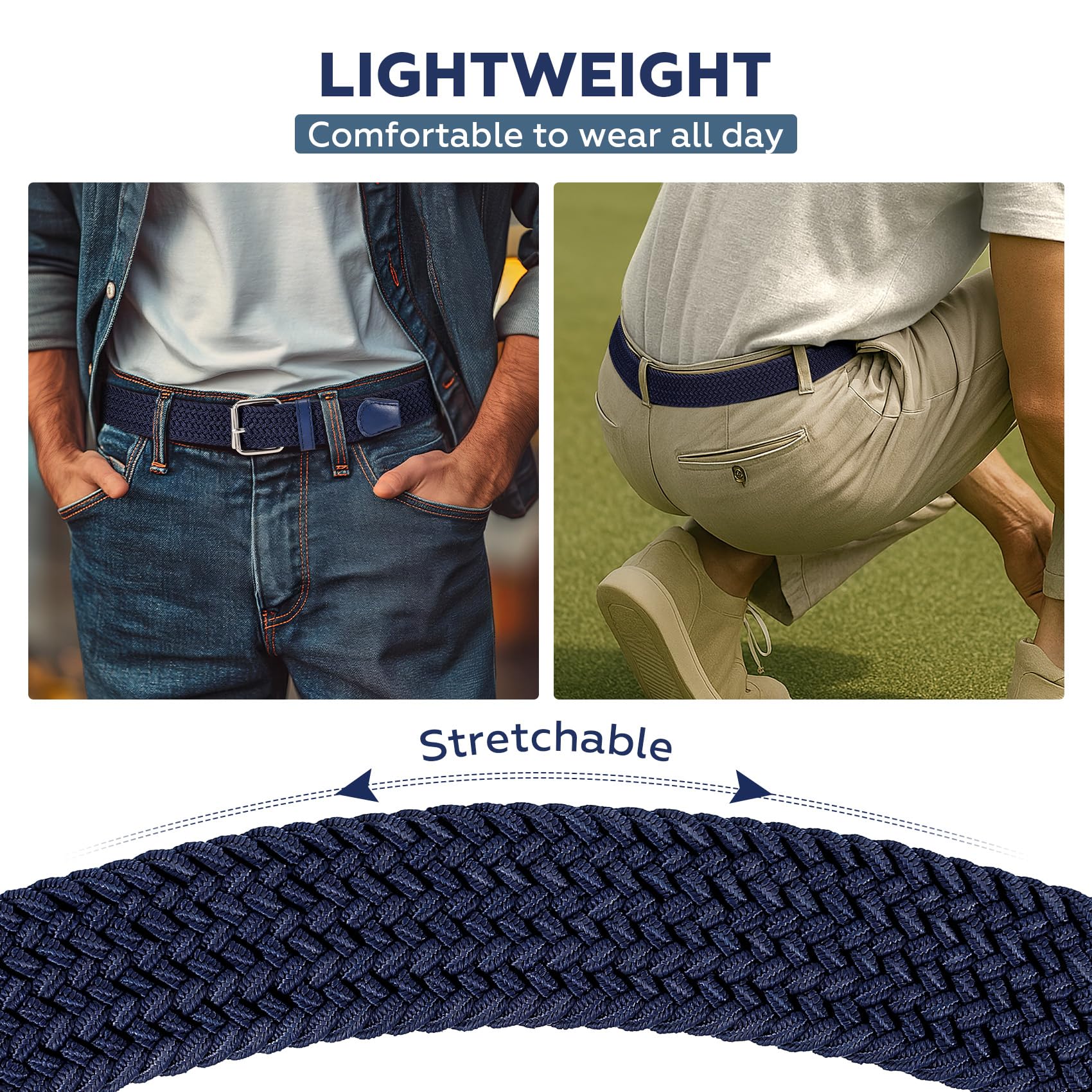JASGOOD Braided Stretch Belt for Men Golf Casual Fabric Elastic Woven Belt 1 3/8" Adjustable Work