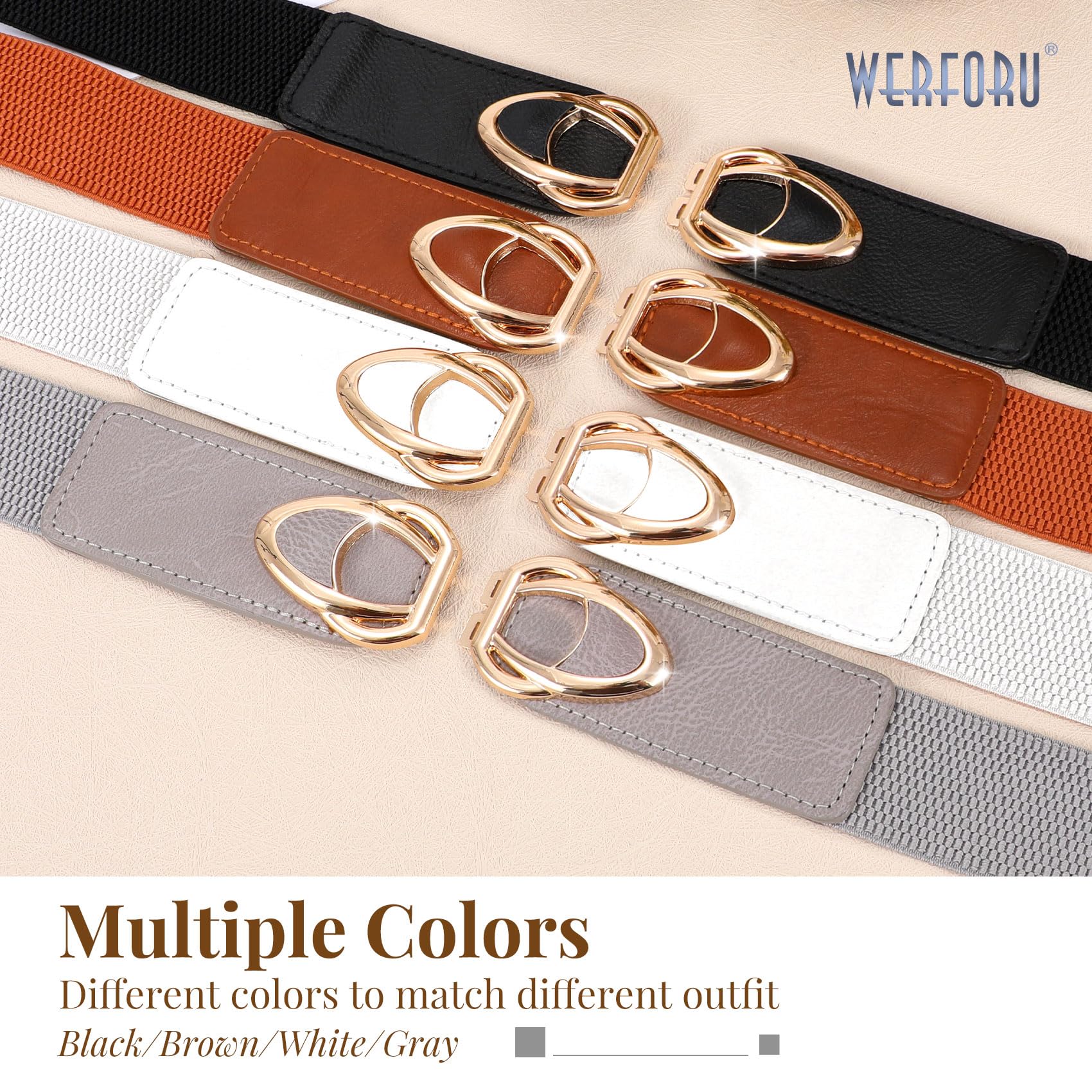 WERFORU Women Thin Elastic Belts,Skinny Stretch Vintage Fashion Waistband for Dress with Gold Buckle 4 Pack