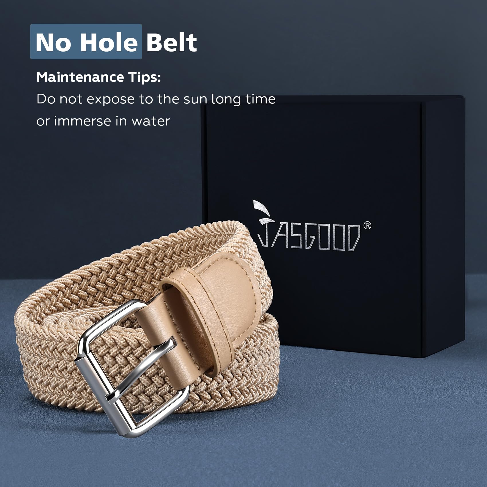 JASGOOD Braided Stretch Belt for Men Golf Casual Fabric Elastic Woven Belt 1 3/8" Adjustable Work