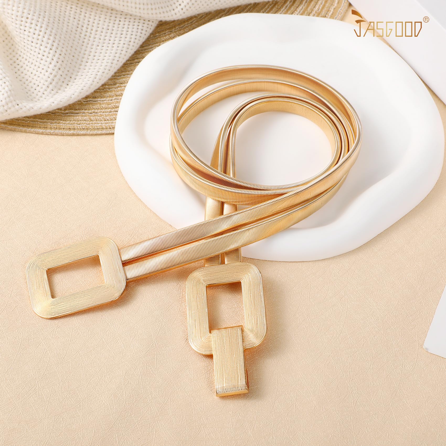 JASGOOD Skinny Metal Elastic Waist Belt for Women Stretch Thin Belt for Dresses