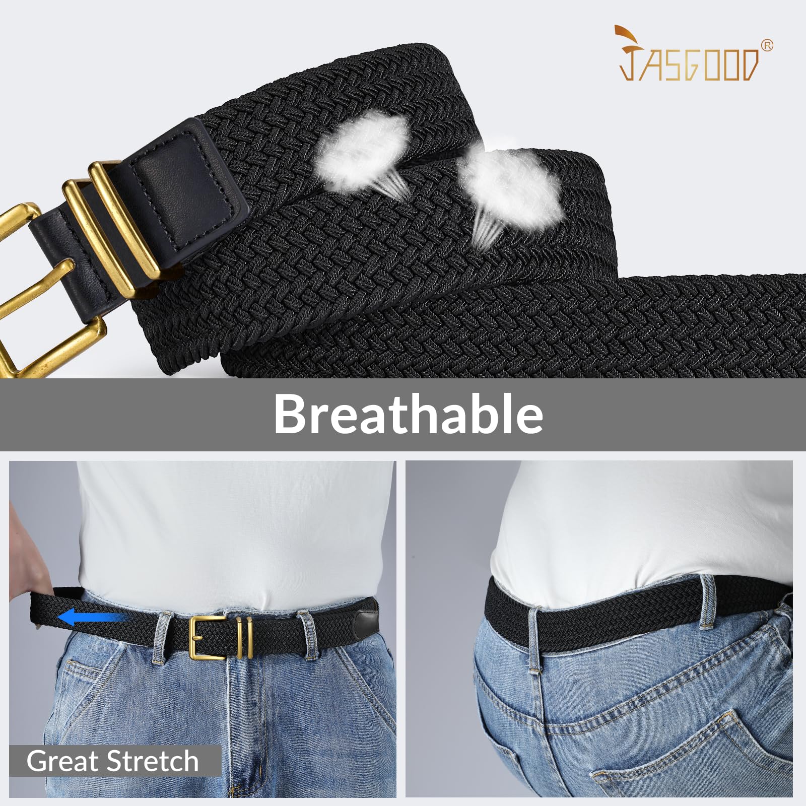 JASGOOD Braided Belt Women Stretch Woven Belts for Golf Elastic Casual 1 3/8" Jeans Shorts Pants