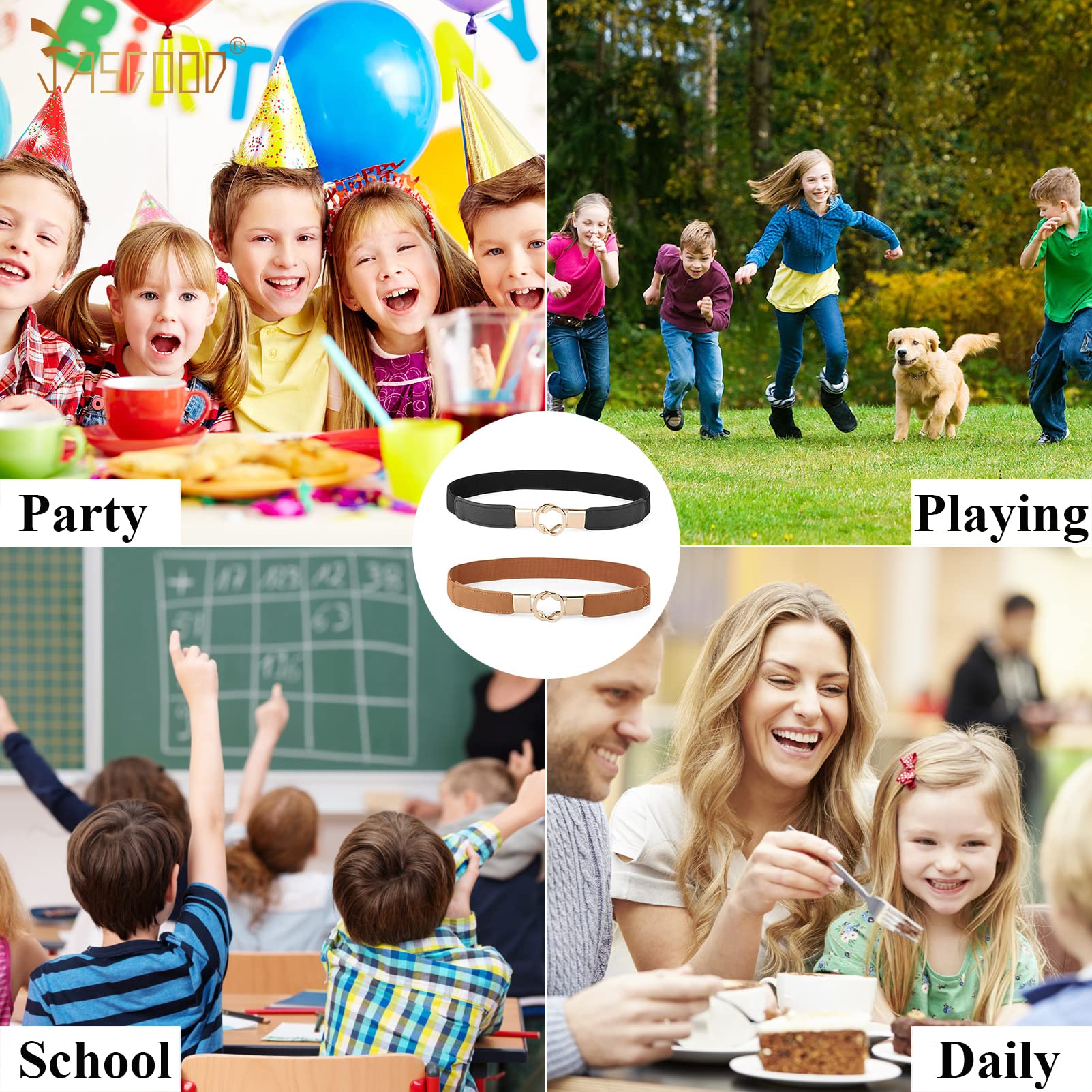 JASGOOD Kids Skinny Elastic Stretch Belts for girls with Easy Buckle Toddler School Uniform Dress Belts