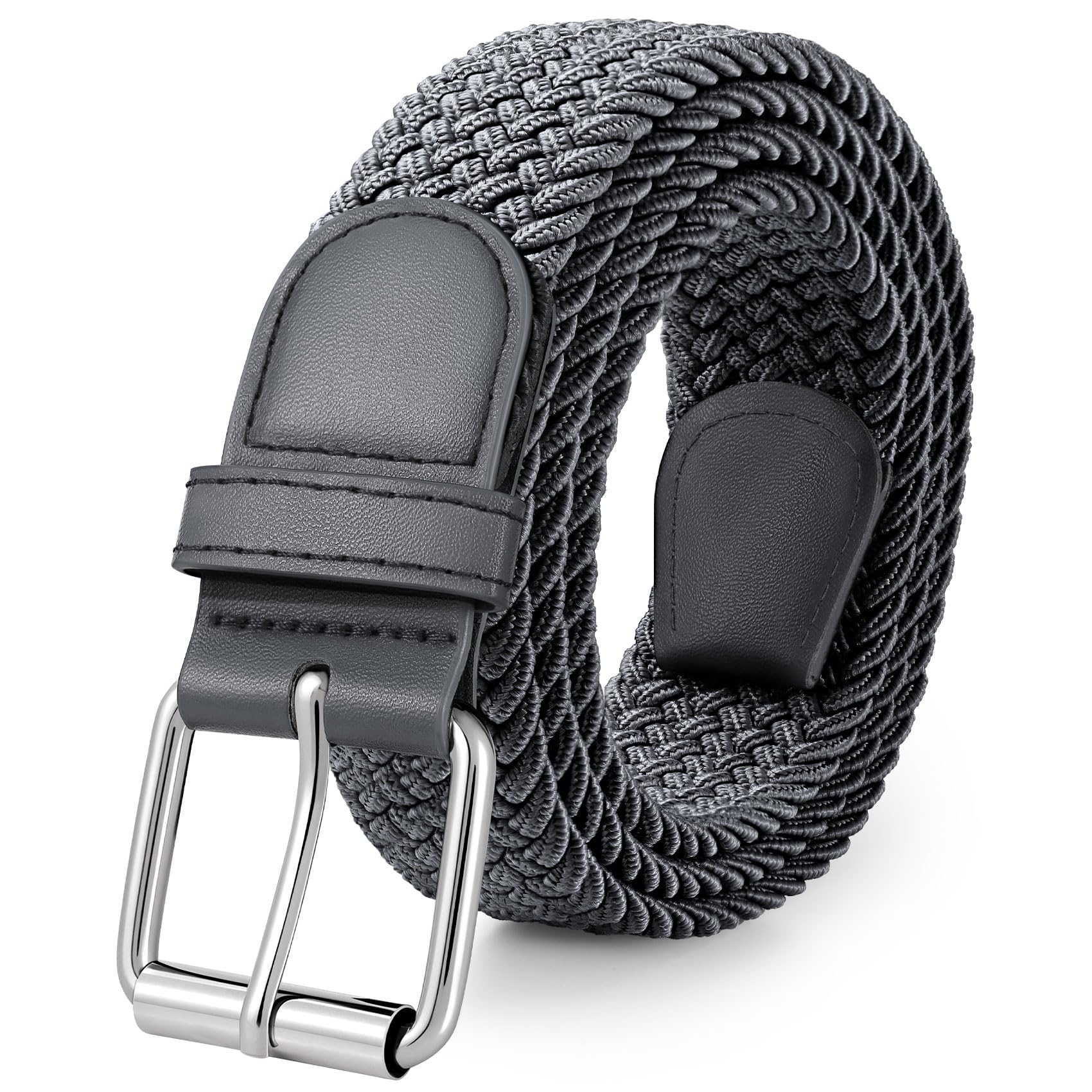 JASGOOD Braided Stretch Belt for Men Golf Casual Fabric Elastic Woven Belt 1 3/8" Adjustable Work